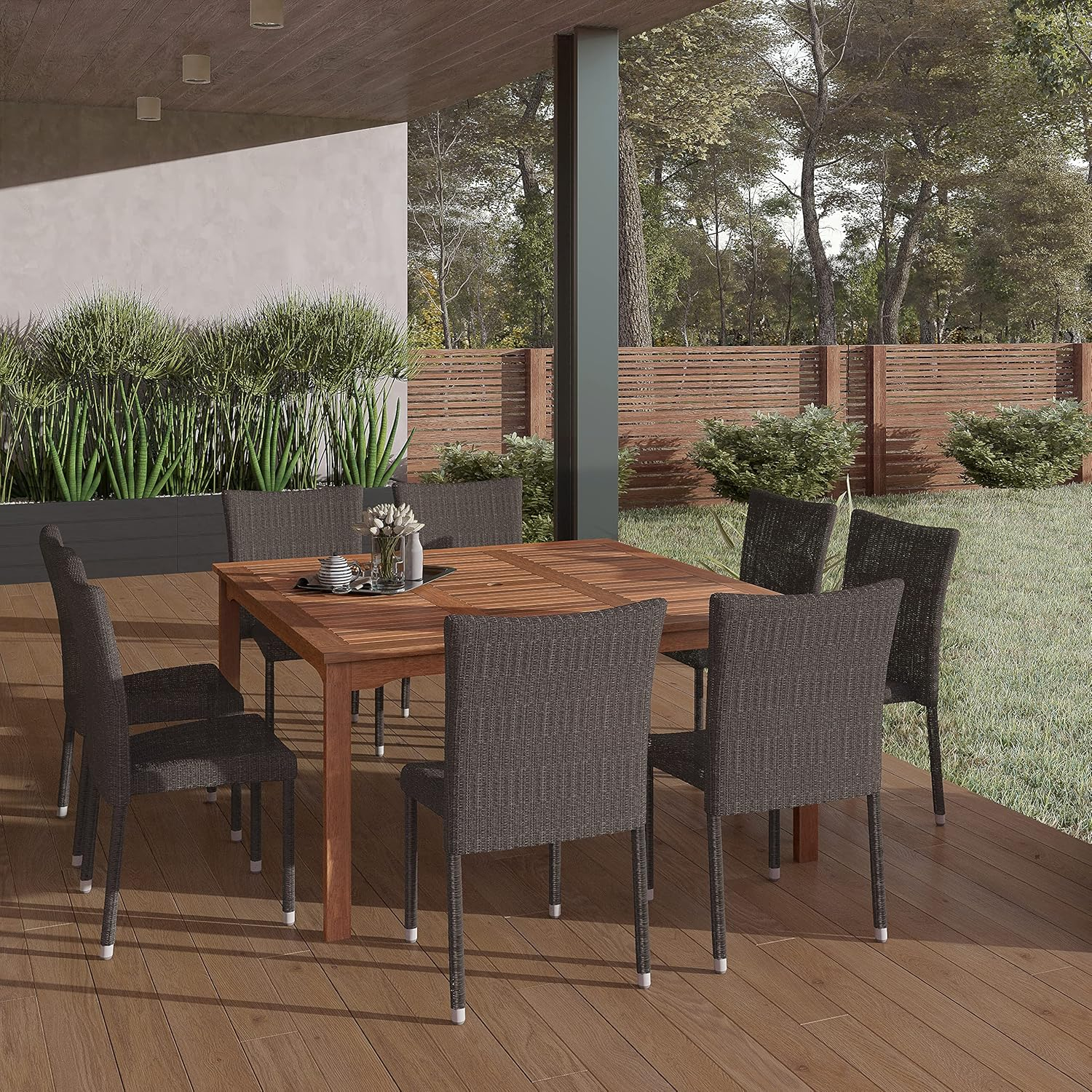 Amazonia Provence 9-Piece  Solid Wood 100% FSC and Eco-Friendly Wicker Square Patio Dining