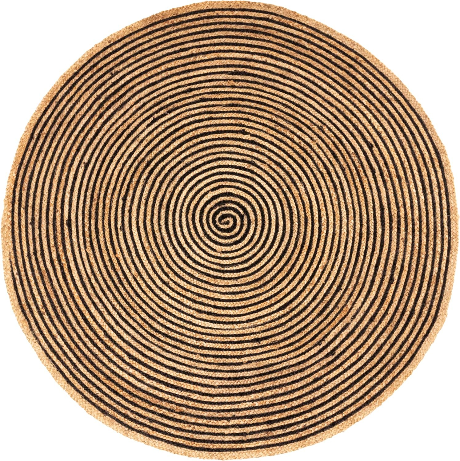 Superior Braided Jute Handwoven Indoor Outdoor Area Rug, 8' Round, Black