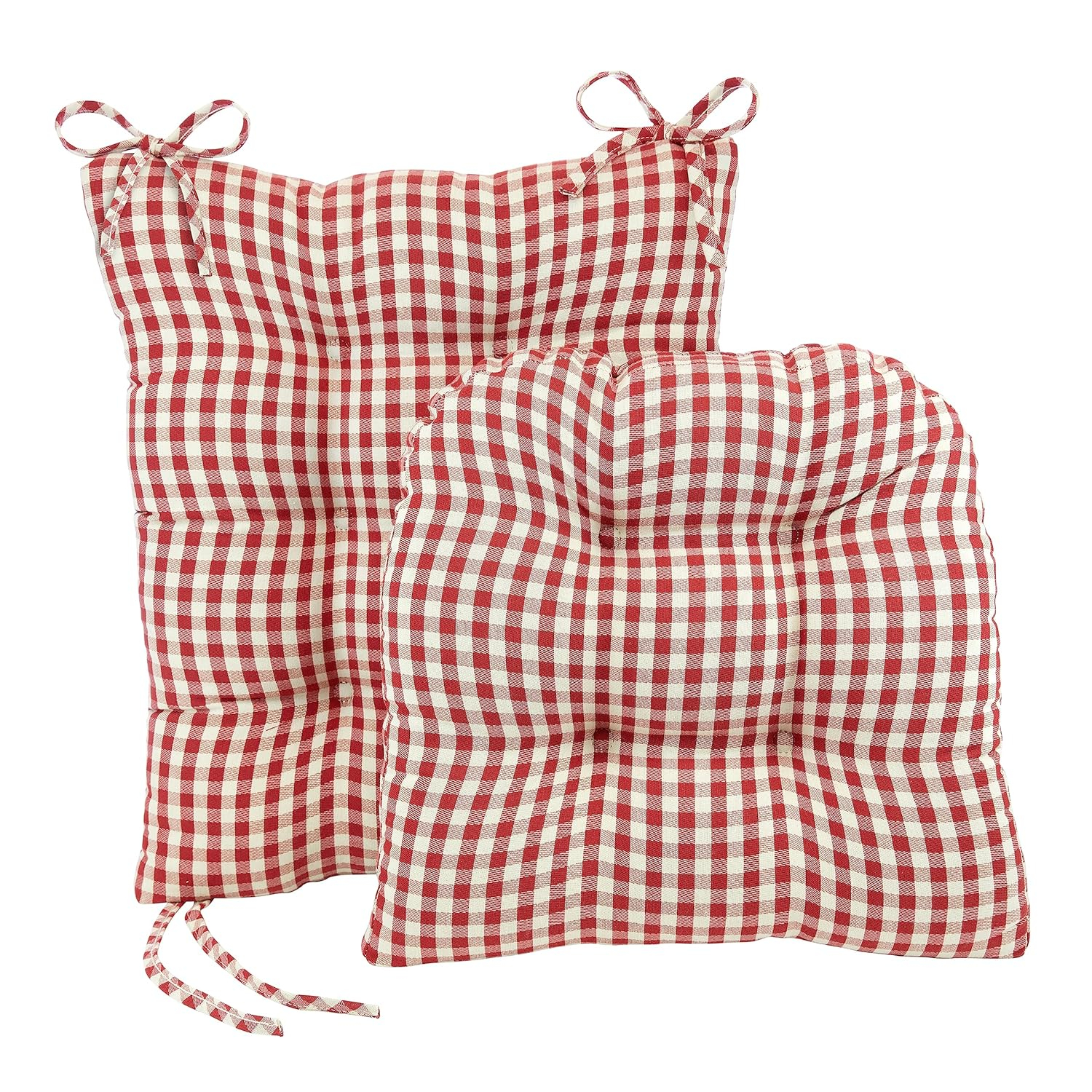 Klear Vu The Gripper Non-Slip Rocking Chair Cushion Thick, includes Seat Pad & Back Pillow with Ties for Indoor Living Room Rocker, 17x17 Inches, 2 Piece Set, Gingham Red