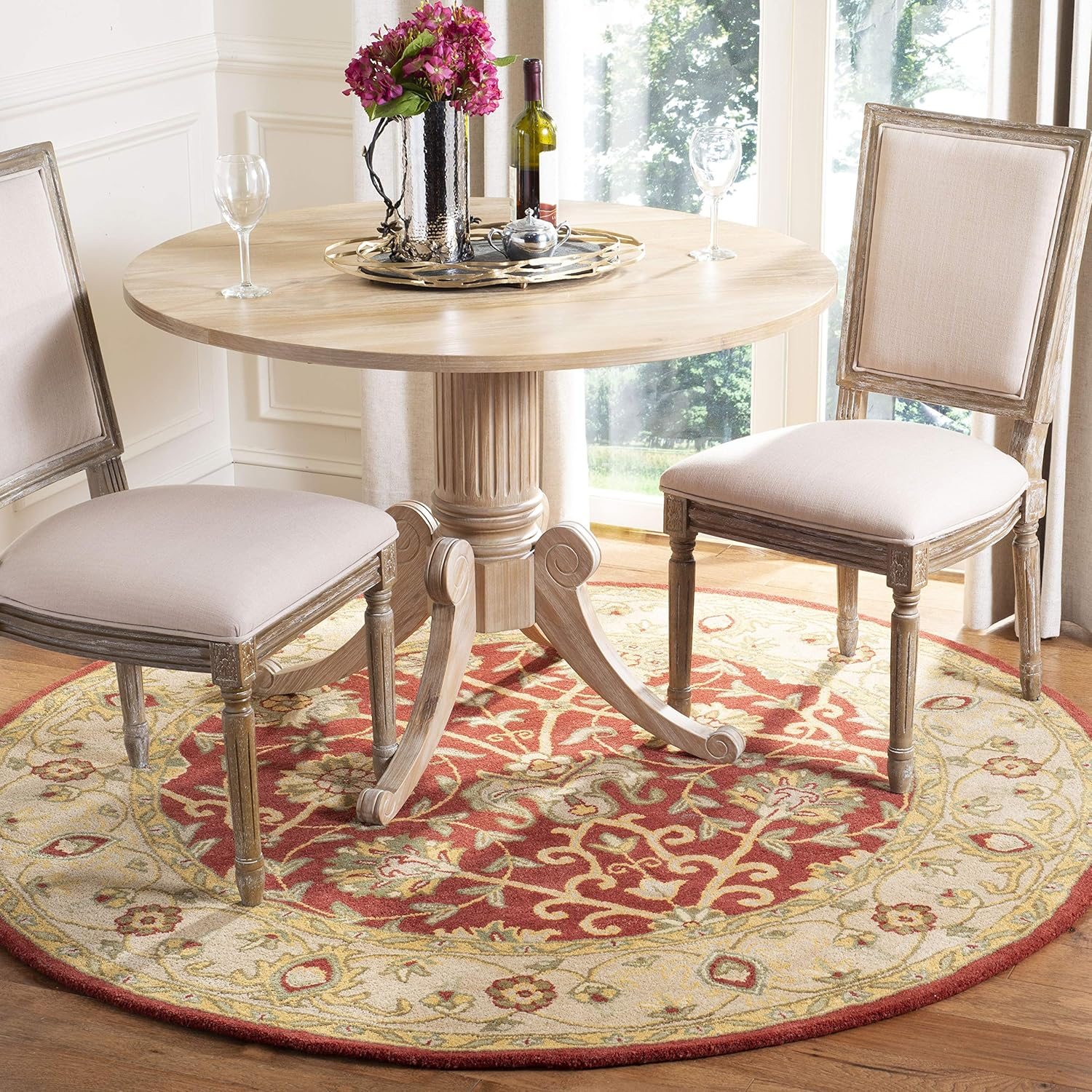 SAFAVIEH Antiquity Lilibeth Traditional Floral Wool Area Rug, Rust, 3'6" x 3'6" Round