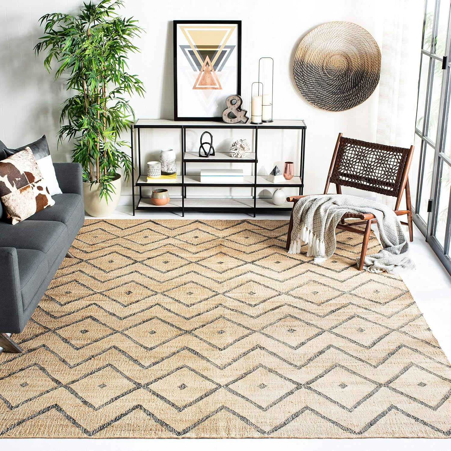 SAFAVIEH Kilim Wesley Geometric Area Rug, Natural/Charcoal, 9' x 12'