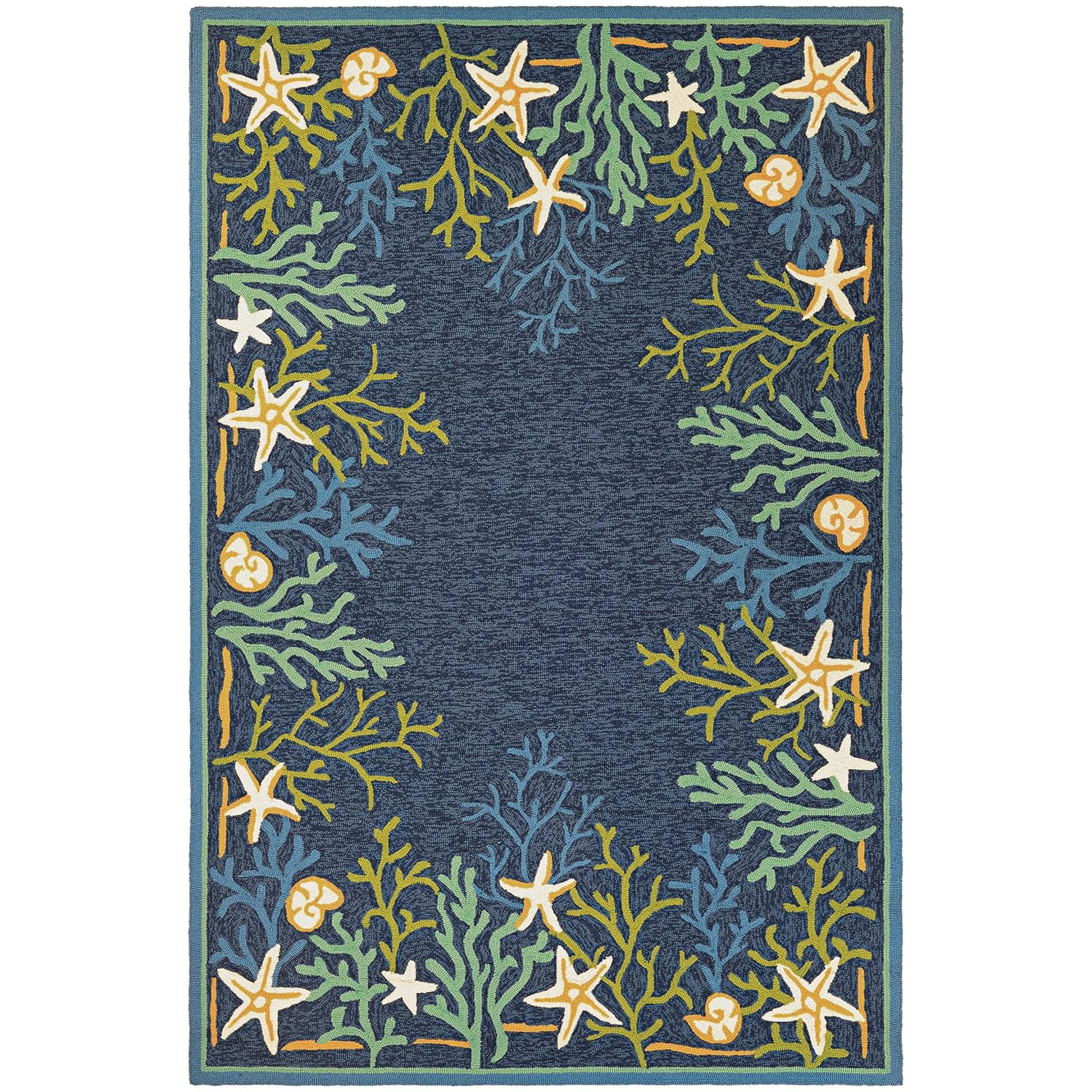 Outdoor Escape Blue Rectangular Synthetic Area Rug 2' x 4'