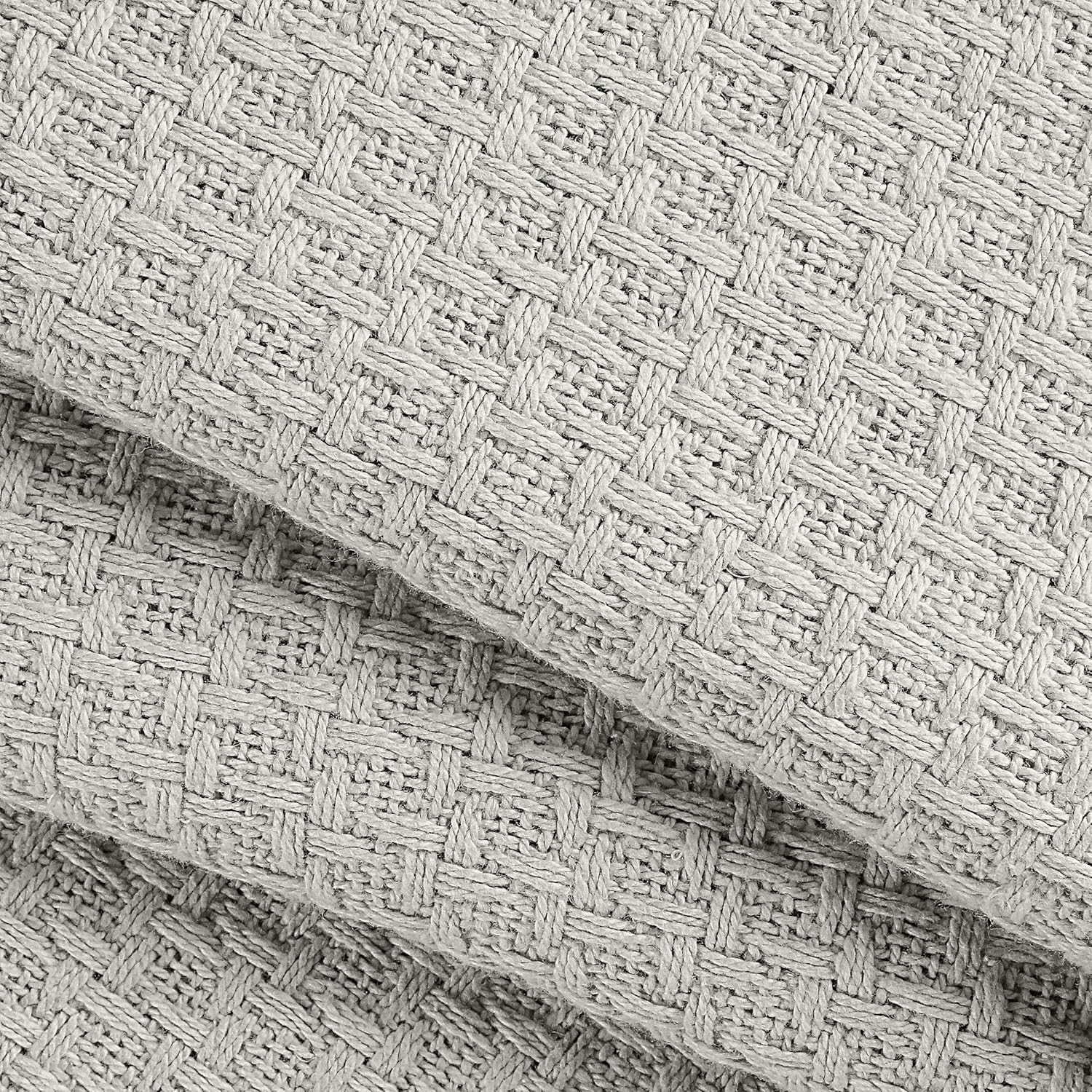 BELIZZI HOME 100% Cotton Bed Blanket, Breathable Bed Blanket Full Queen Size, Cotton Thermal Blankets Full Queen, Perfect for Layering Any Bed for All Season, Light Grey