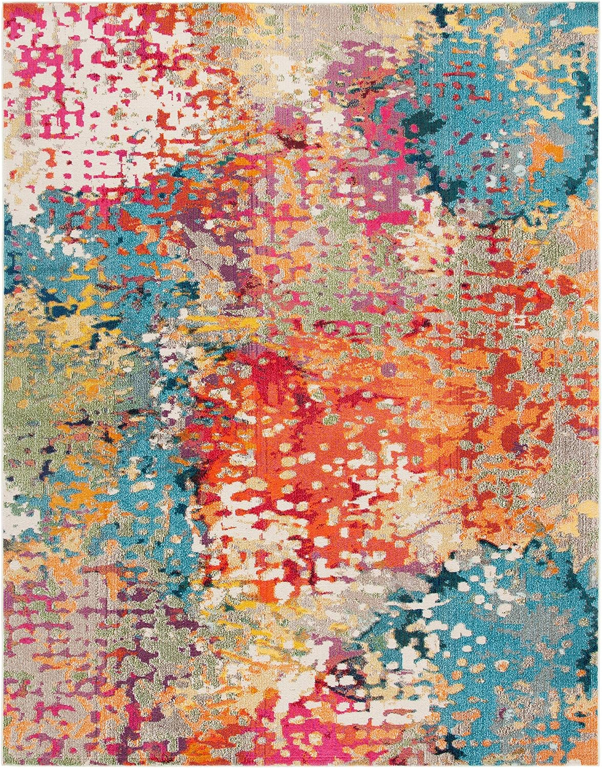 SAFAVIEH Madison Colleen Abstract Distressed Area Rug, Ivory/Multi, 9' x 12'