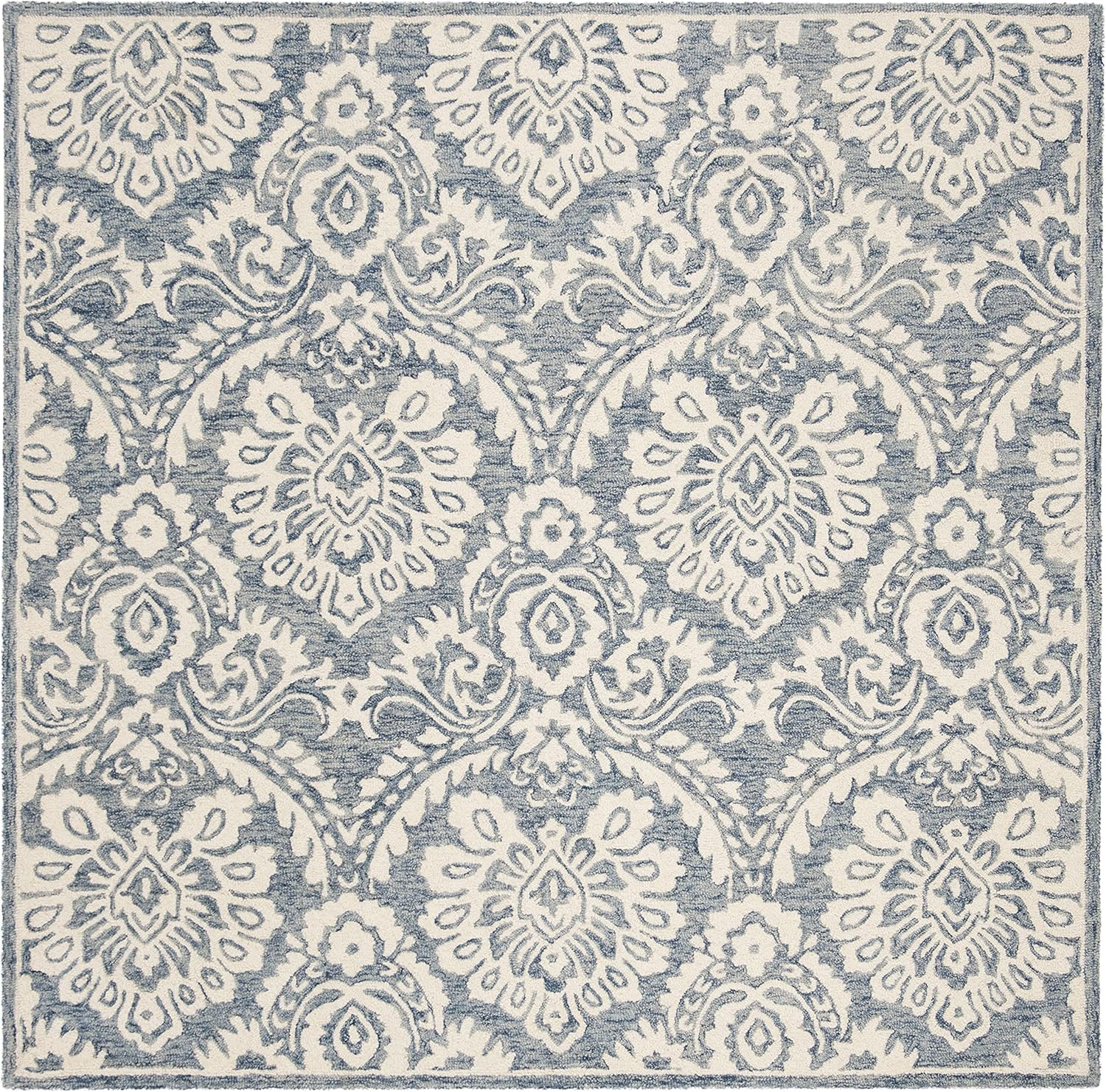 SAFAVIEH Blossom Travis Damask Area Rug, Blue/Ivory, 8' x 8' Square