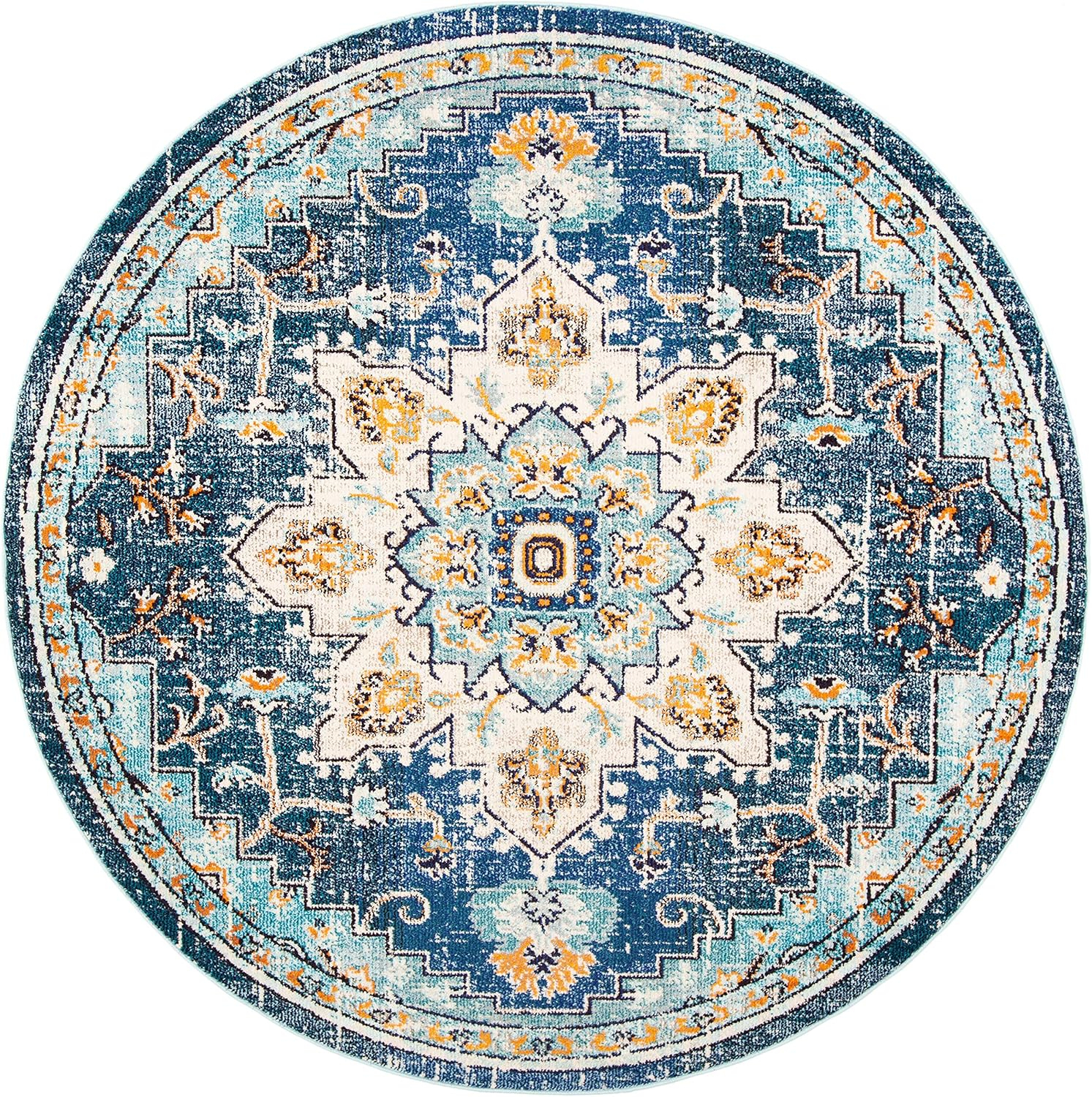 SAFAVIEH Madison Dalia Vintage Traditional Area Rug, Blue/Light Blue, 11' x 11' Round
