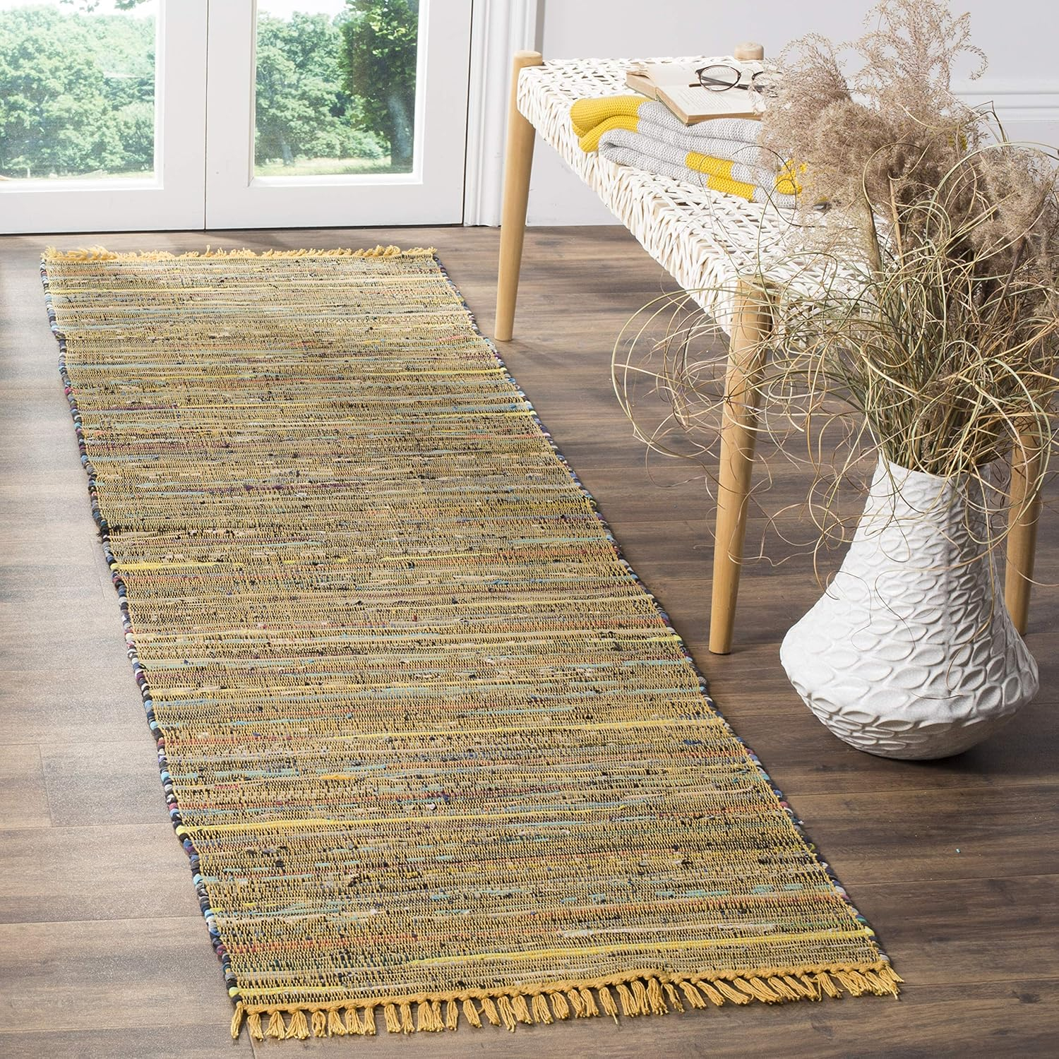 SAFAVIEH Rag Candis Striped Cotton Runner Rug, Yellow/Multi, 2'3" x 5'