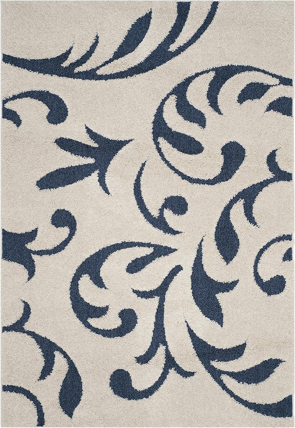 SAFAVIEH Florida Lavonne Floral Plush Shag Area Rug, Cream/Blue, 4' x 6'