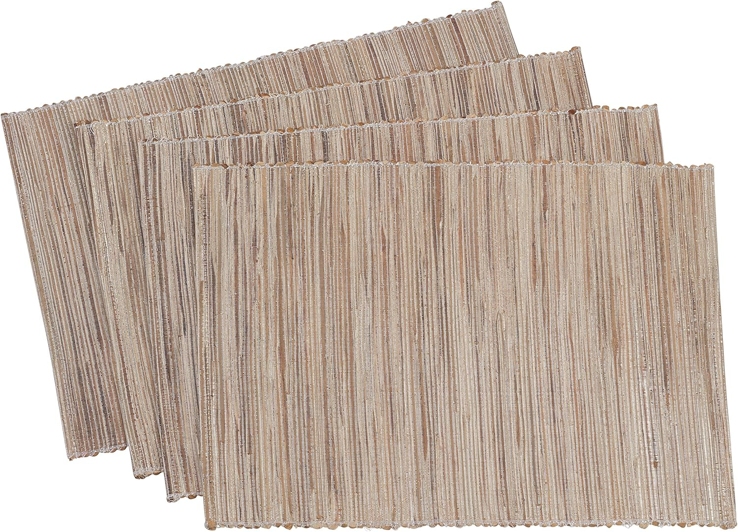 Saro Lifestyle Water Hyacinth Woven Placemats With Shimmering Accents, Beige, (Set of 4 pcs)