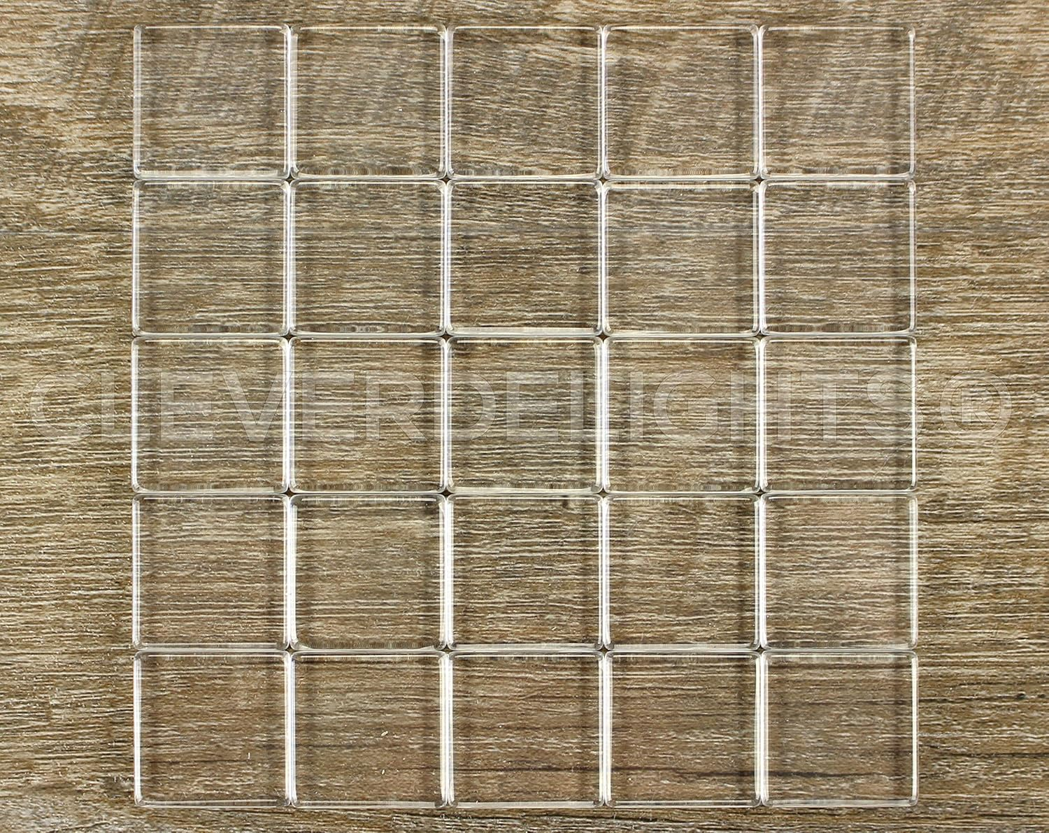 CleverDelights 1" Square Glass Tiles - 50 Pack - Clear 1 Inch Craft Tiles