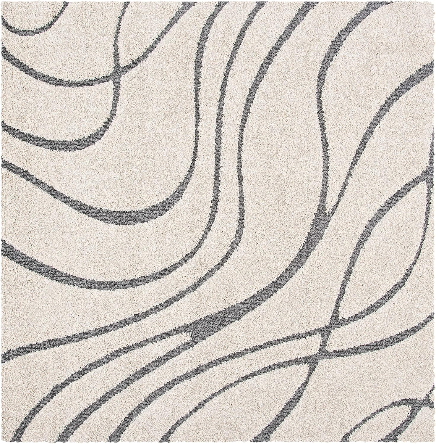 SAFAVIEH Florida Tamzen Abstract Shag Area Rug, Cream/Grey, 8' x 8' Square