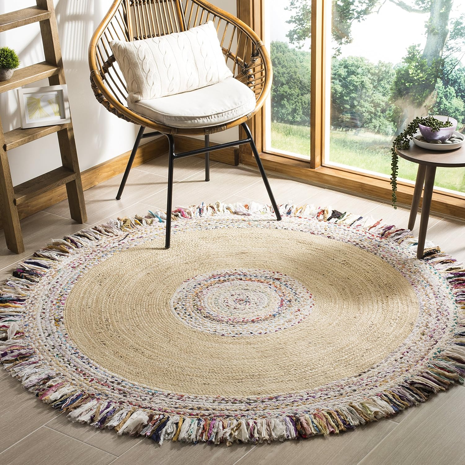 SAFAVIEH Cape Cod Keeleigh Geometric Area Rug, Ivory/Light Beige, 10' x 10' Round