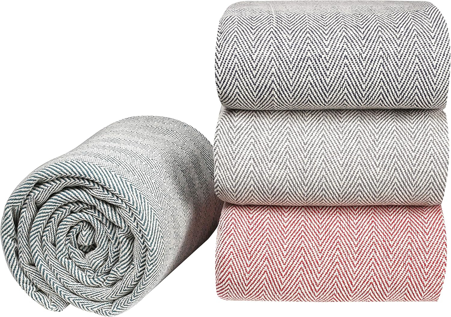 GLAMBURG 100% Soft and Breathable Cotton Thermal Blanket Queen Charcoal - Perfect for Layering Any Bed for All Season