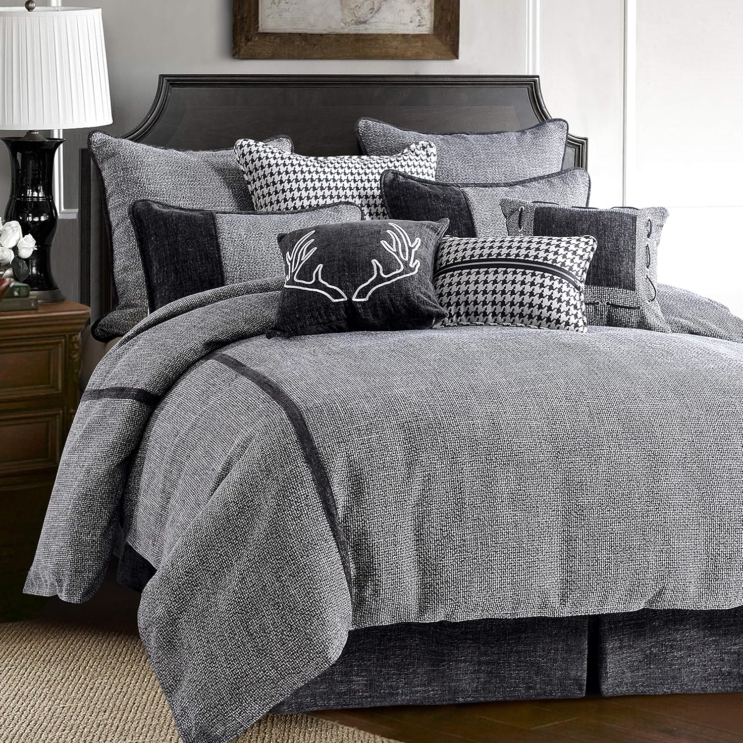 White Cotton King Comforter Set with Stripes