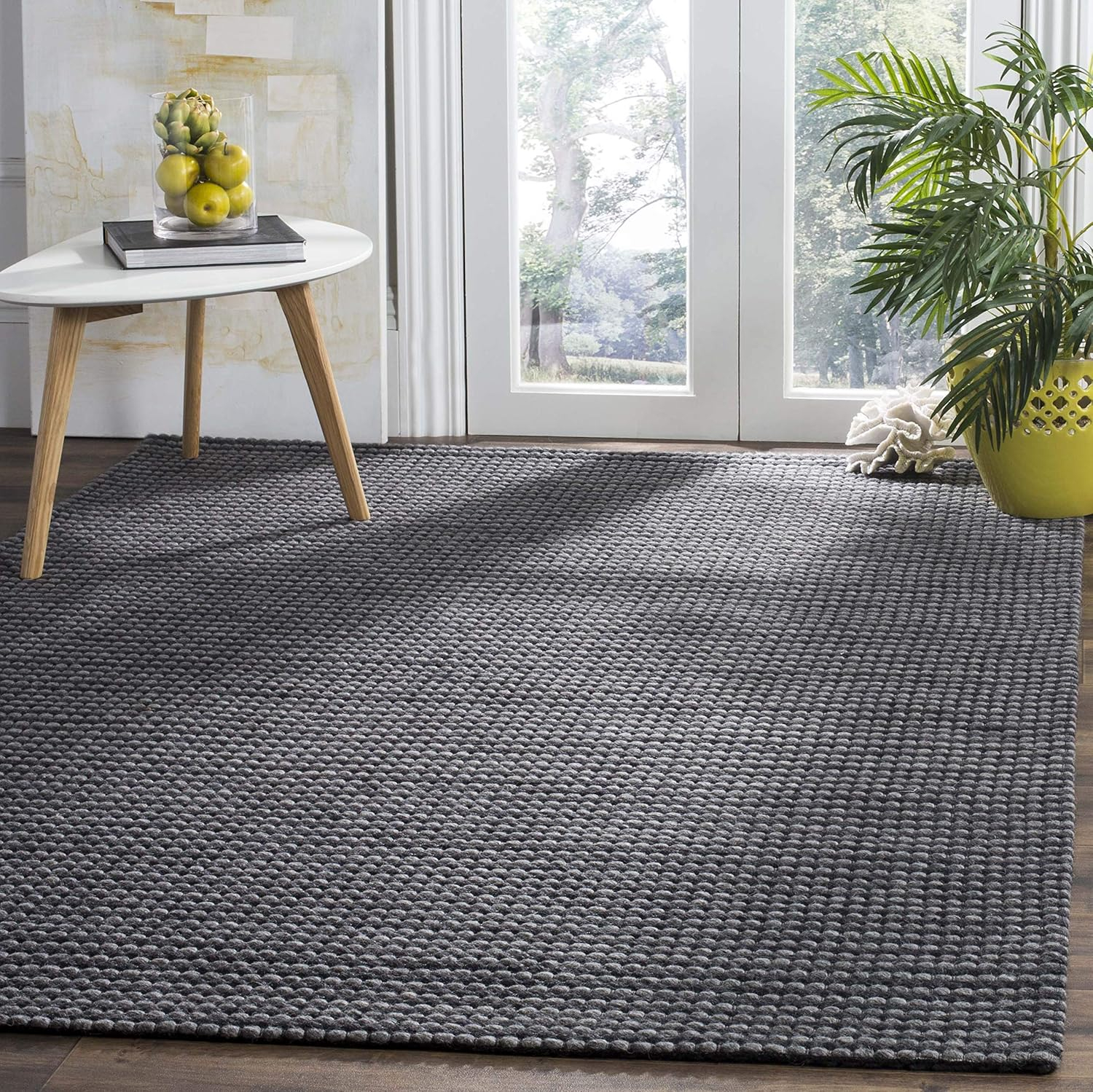 Grey and Black Hand-Tufted Wool Rectangular Area Rug 6' x 9'