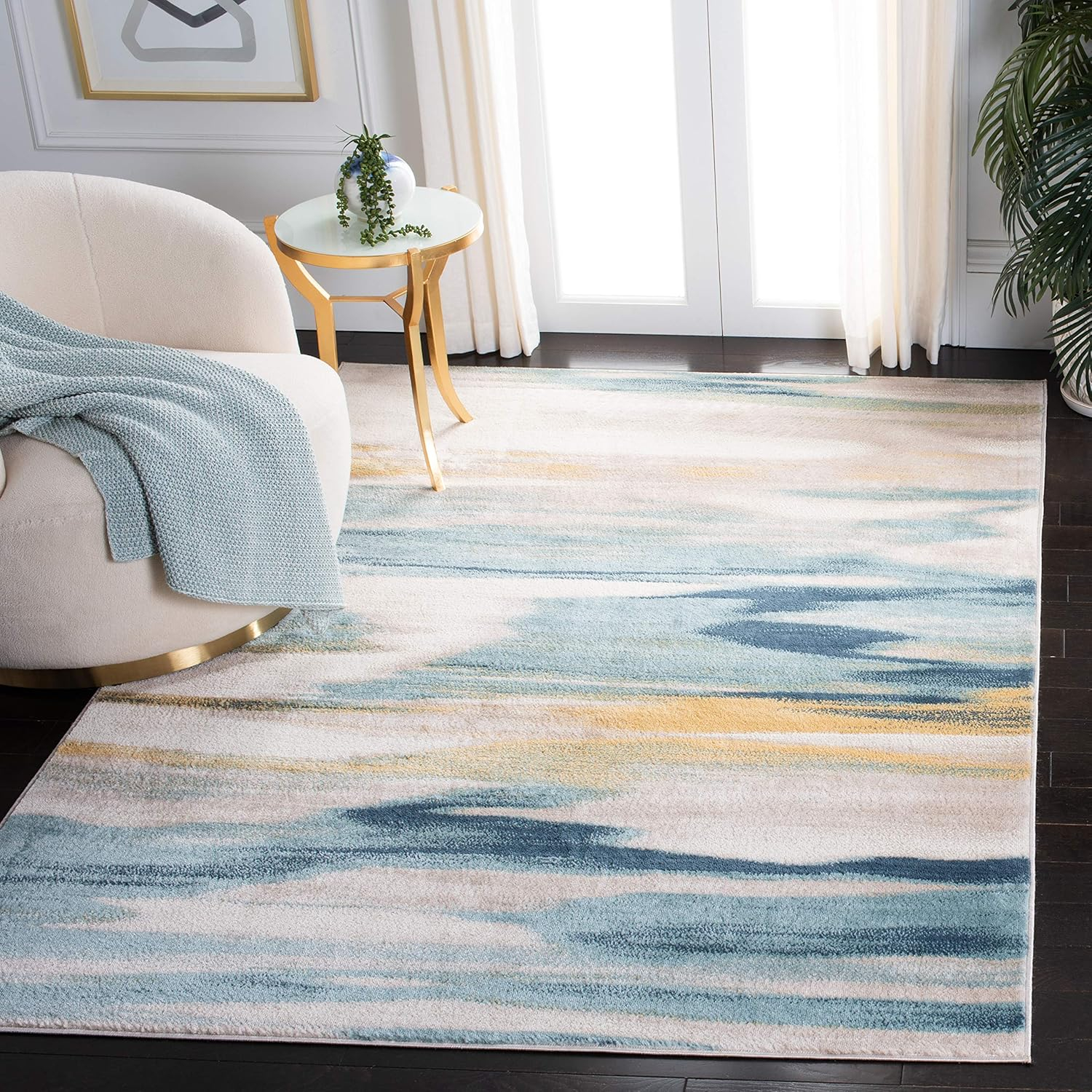 Skyler Beige/Navy 4 ft. x 6 ft. Abstract Area Rug