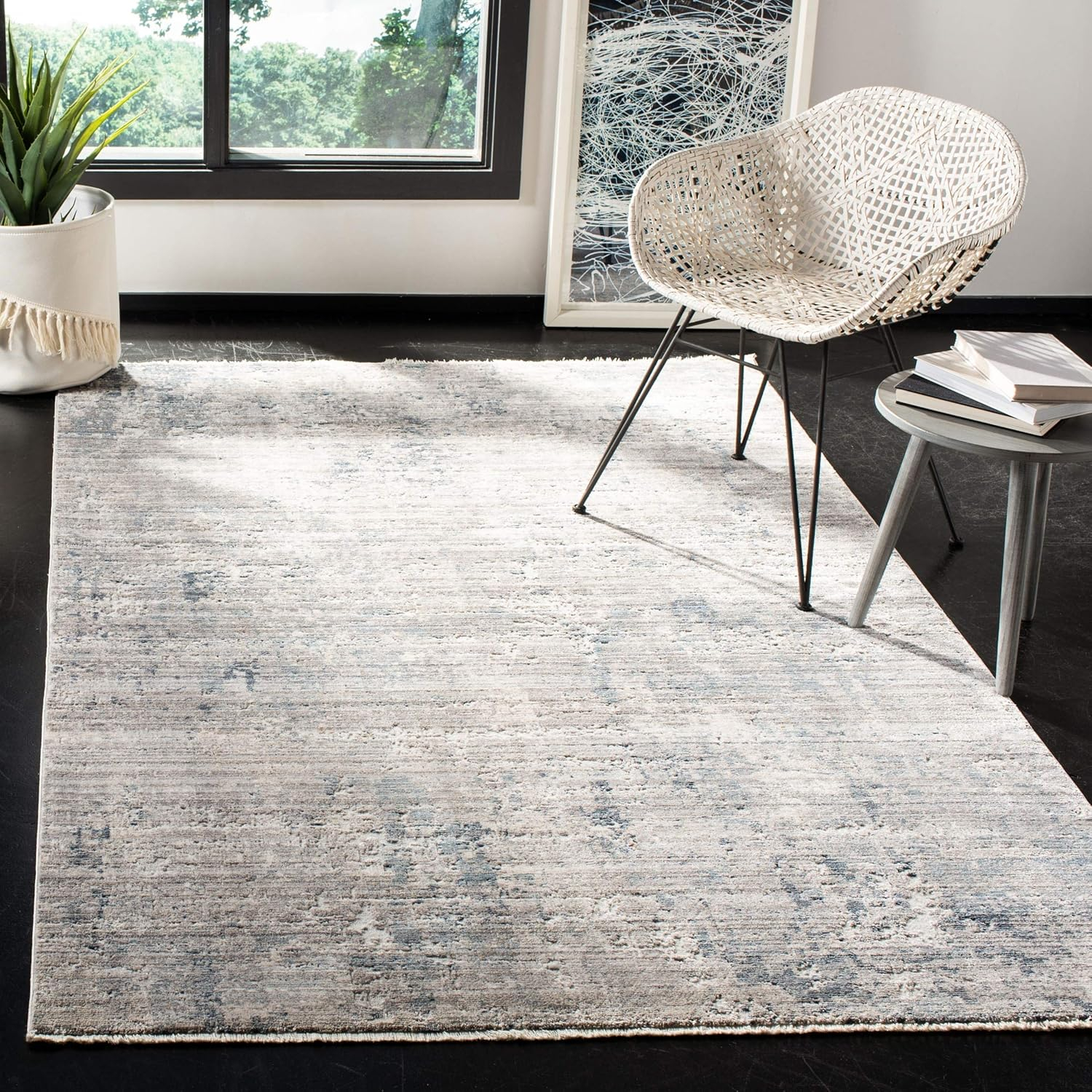 SAFAVIEH Winston Coretta Abstract Overdyed Polyester Area Rug, Grey/Blue, 4' x 6'