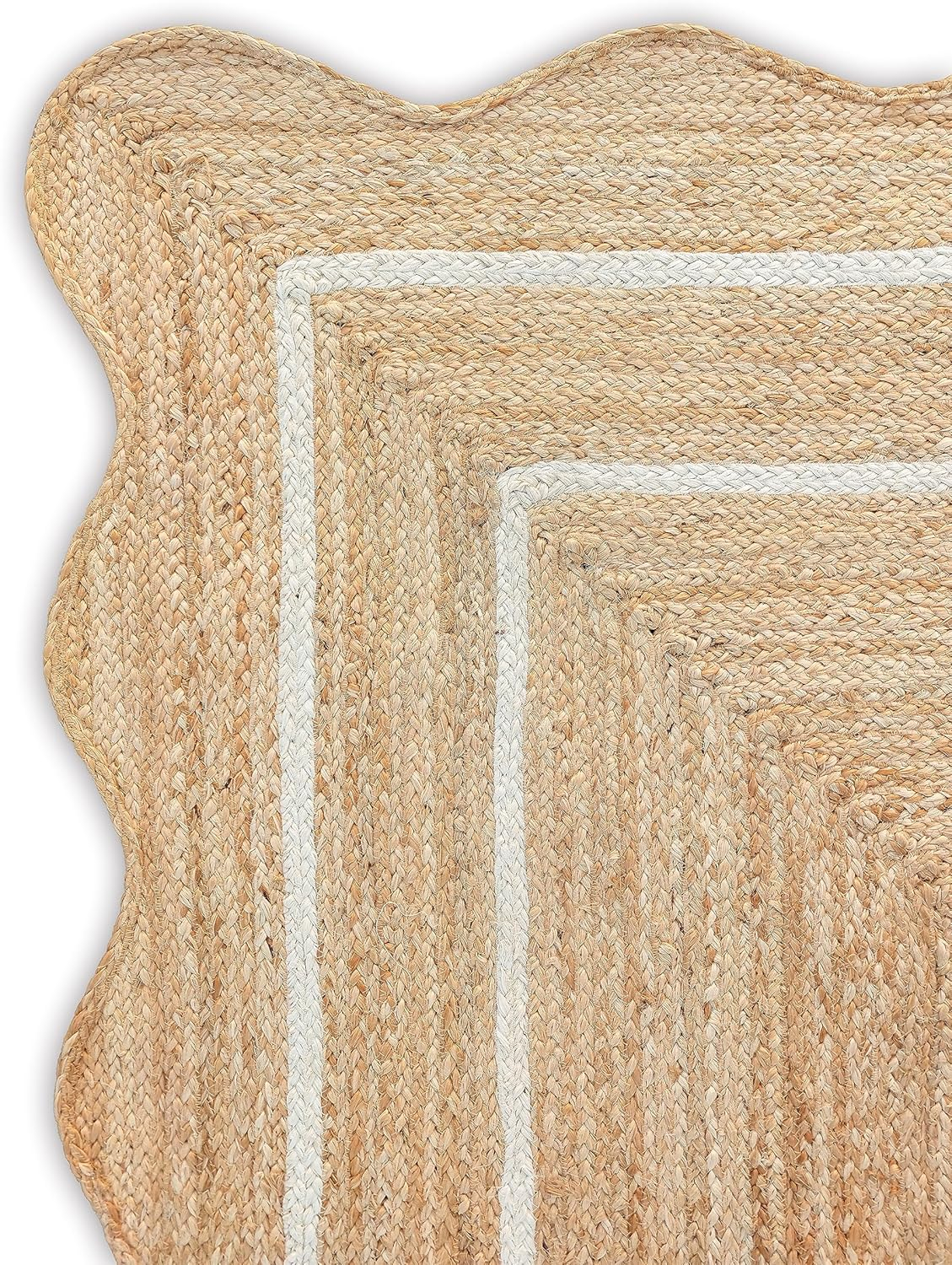 Weaving Village Wave Scalloped Natural Jute Rug Boho Jute Rug Entryway Runner Rug Farmhouse Scallop Rug, Off White (2'x6')