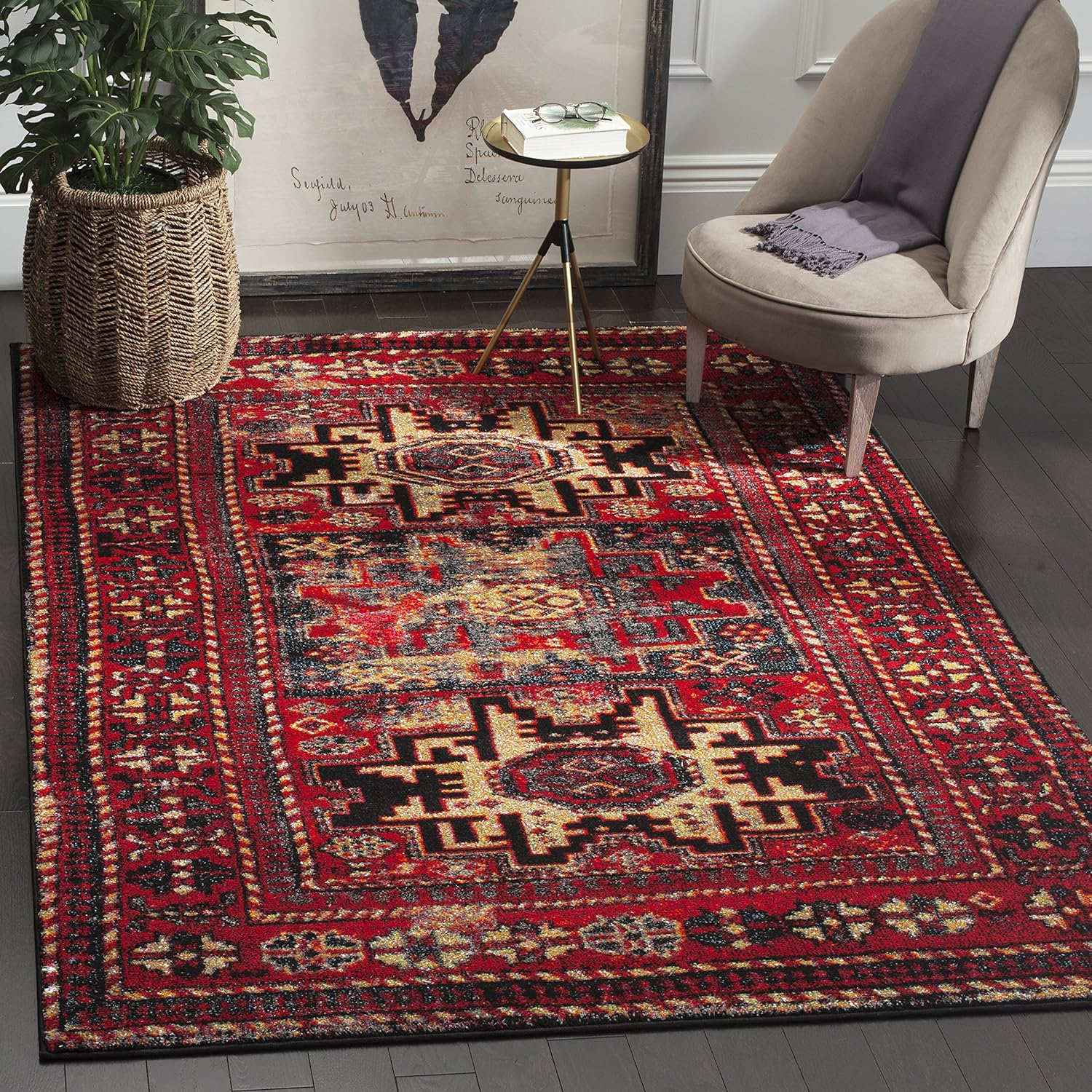 SAFAVIEH Vintage Hamadan Edin Oriental Area Rug, Red/Multi, 10' x 10' Square
