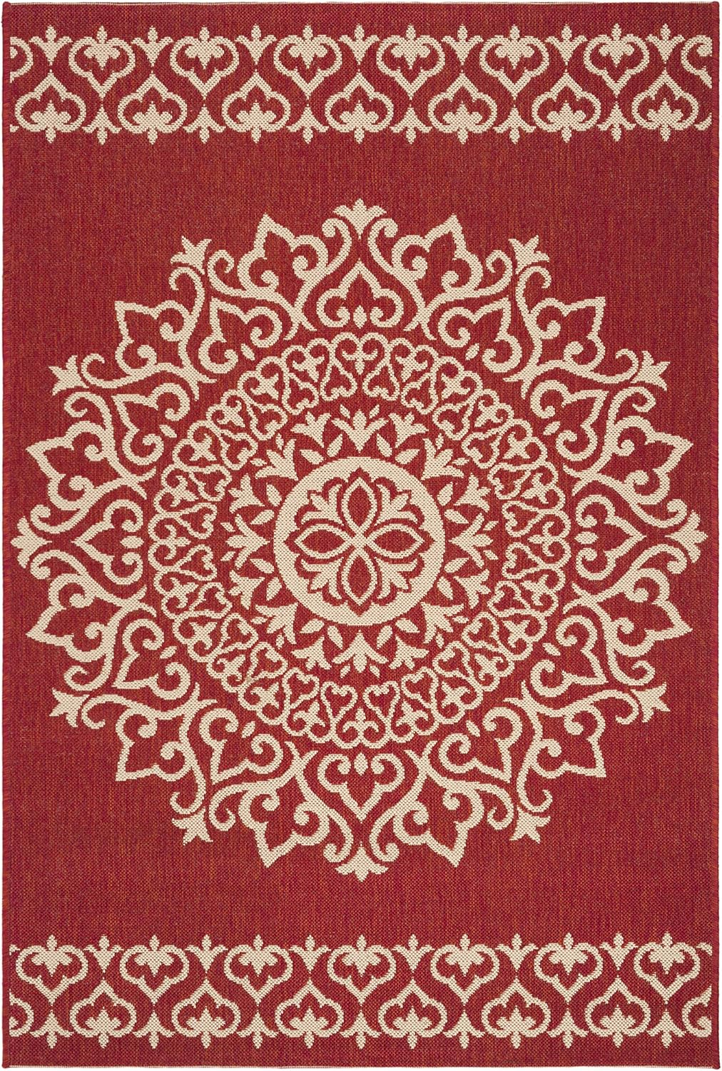 Beach House BHS183 POWER LOOMED Indoor/Outdoor Runner Rug - Red/Creme - 2'2"x4' - Safavieh