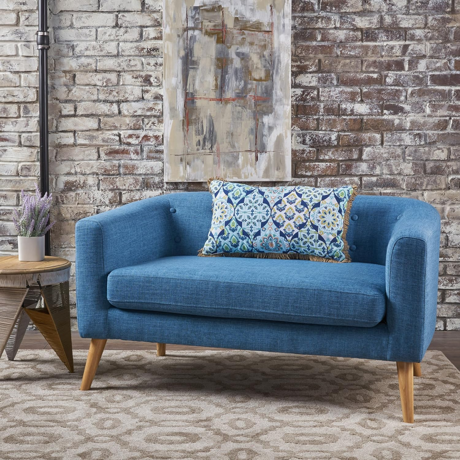 Christopher Knight Home GDFStudio Christopher Knight Home Bridie Mid-Century Modern Loveseat, Muted Blue Fabric