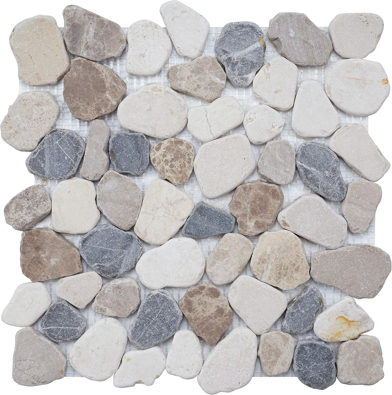 5 Sheets Marble Mosaic Tile for Kitchen Backsplash, Bath Bathroom Floor, Etc, River Rock Collection, Mixed Rounds, 12"X12"X3/8", Tumbled (Box of 5 Sheets, MM 9504-Canyon)