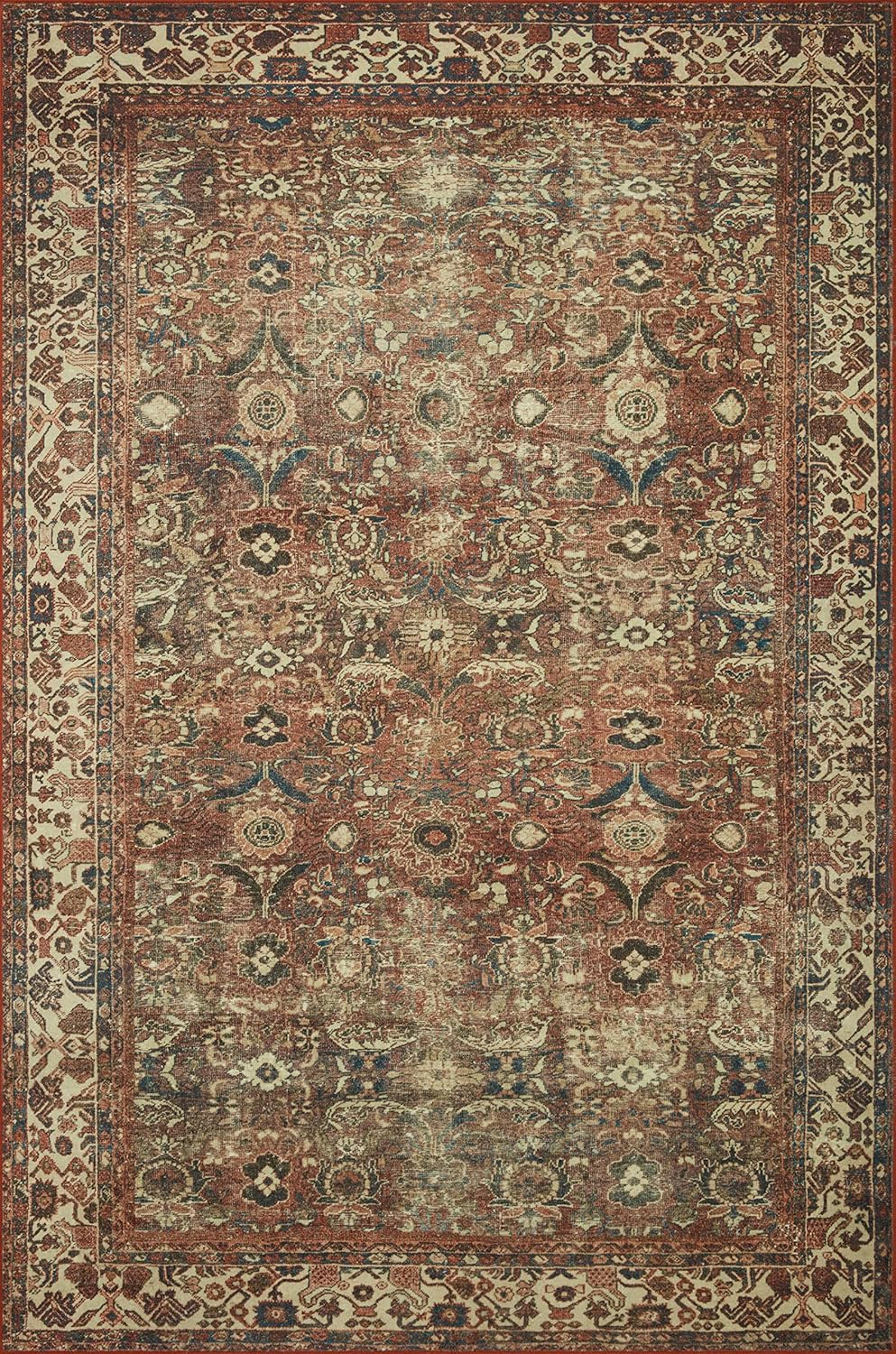 Brick Ivory Vintage-Inspired Polyester Washable Runner Rug 2.6x12