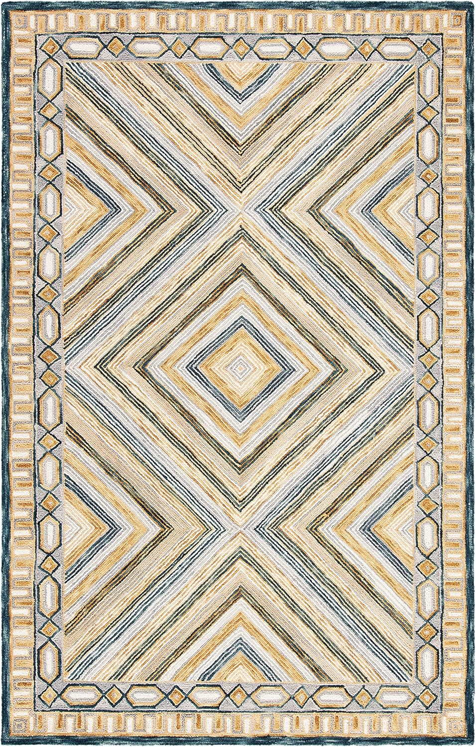 SAFAVIEH Aspen Caitriona Geometric Diamonds Wool Area Rug, Navy/Gold, 4' x 6'