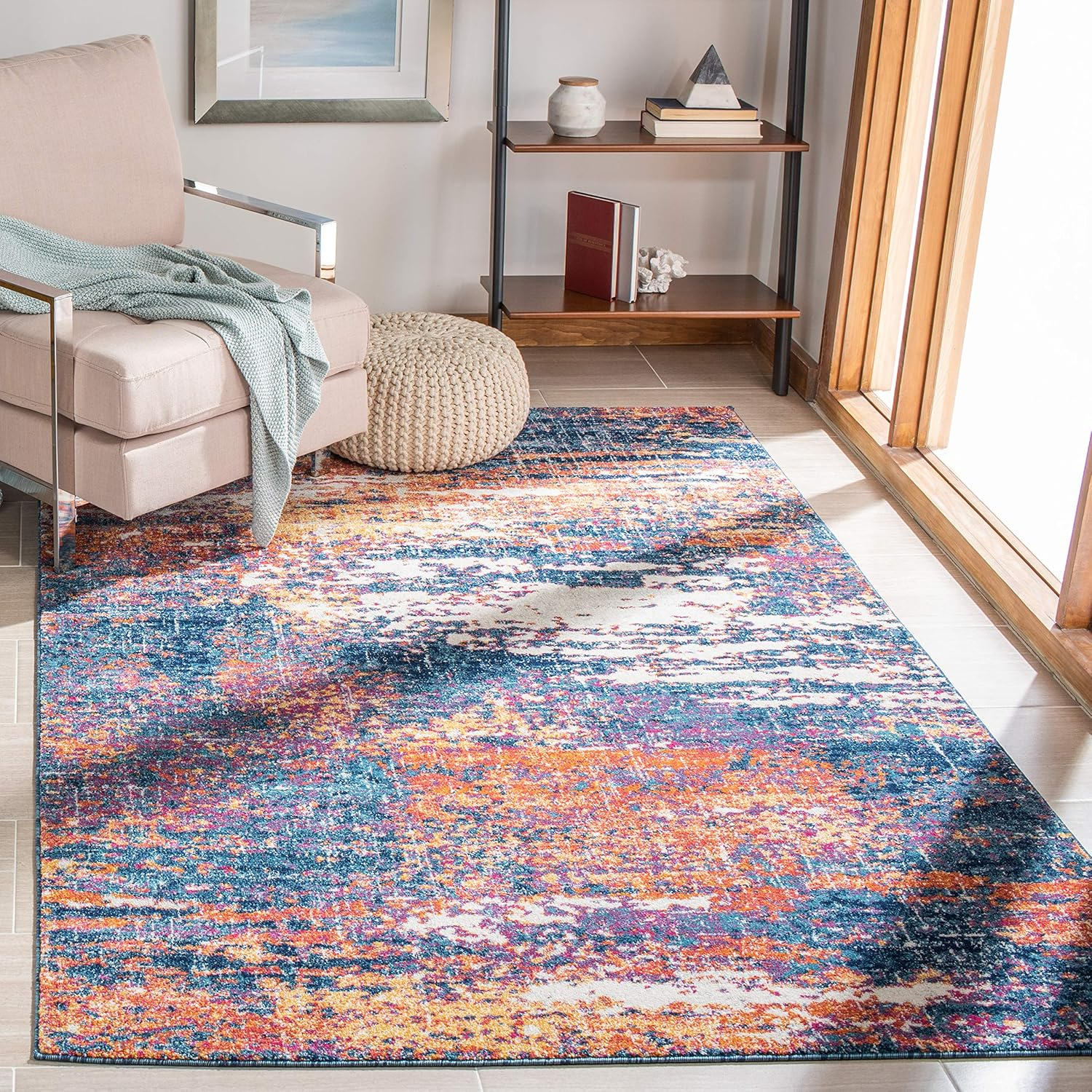 SAFAVIEH Evoke Frosina Abstract Area Rug, Navy/Orange, 5'3" x 7'6"