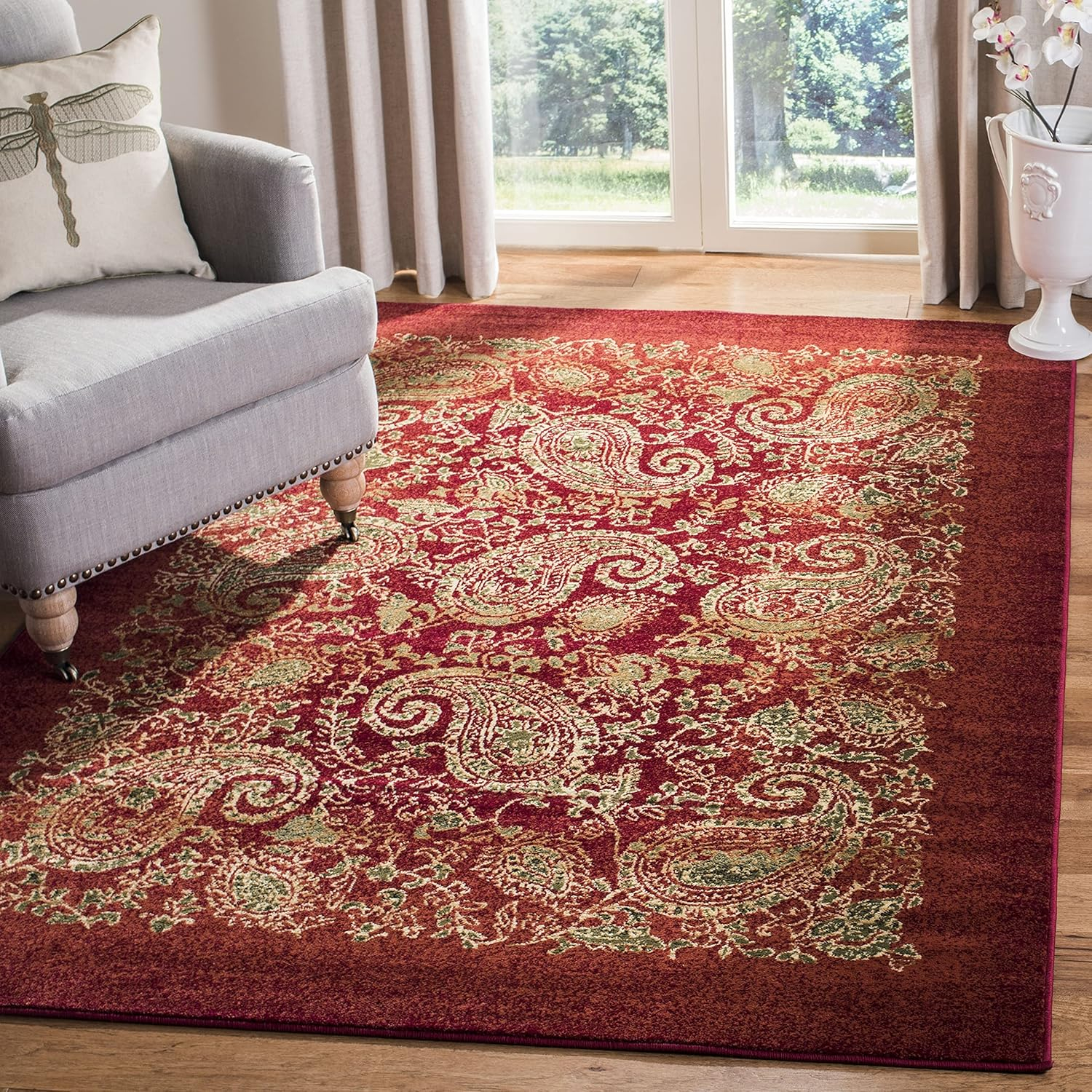 SAFAVIEH Lyndhurst Julia Traditional Floral Area Rug, Red/Multi, 6' x 9'