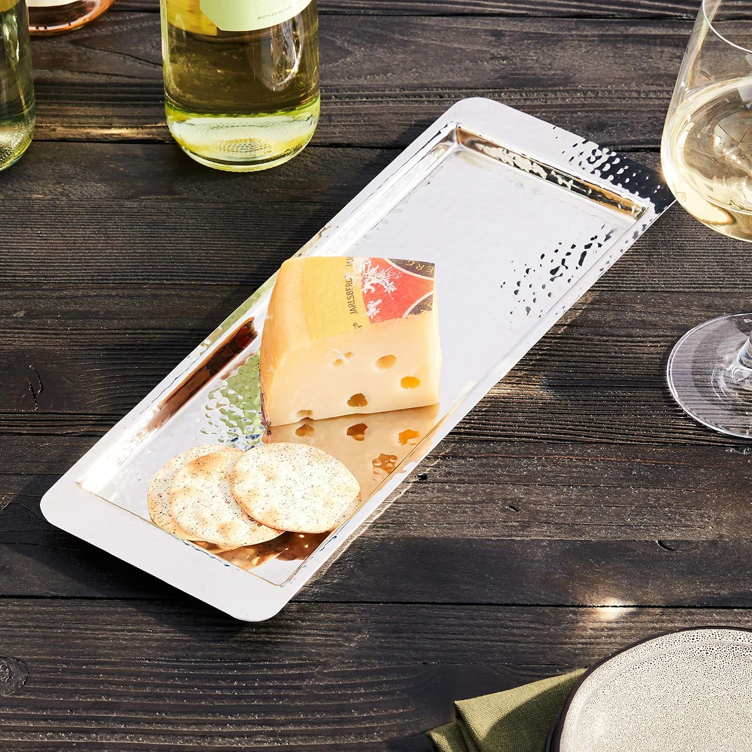 Jiallo  Stainless Steel Hammered Rectangular Tray 13.75"L x 4.5" W