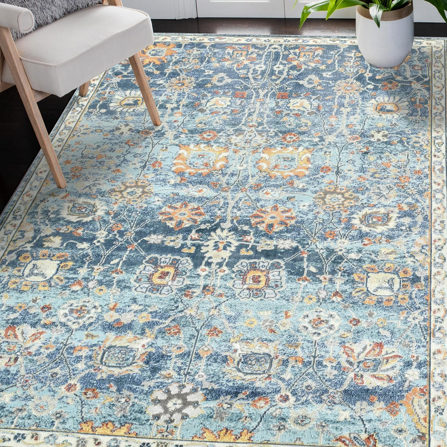 AMER Rugs Bohemian Hialeah Collection, Indoor/Outdoor 5x7 Area Rug, Rugs for Living Room, Bedroom, Dining Room, Kitchen - Navy Blue