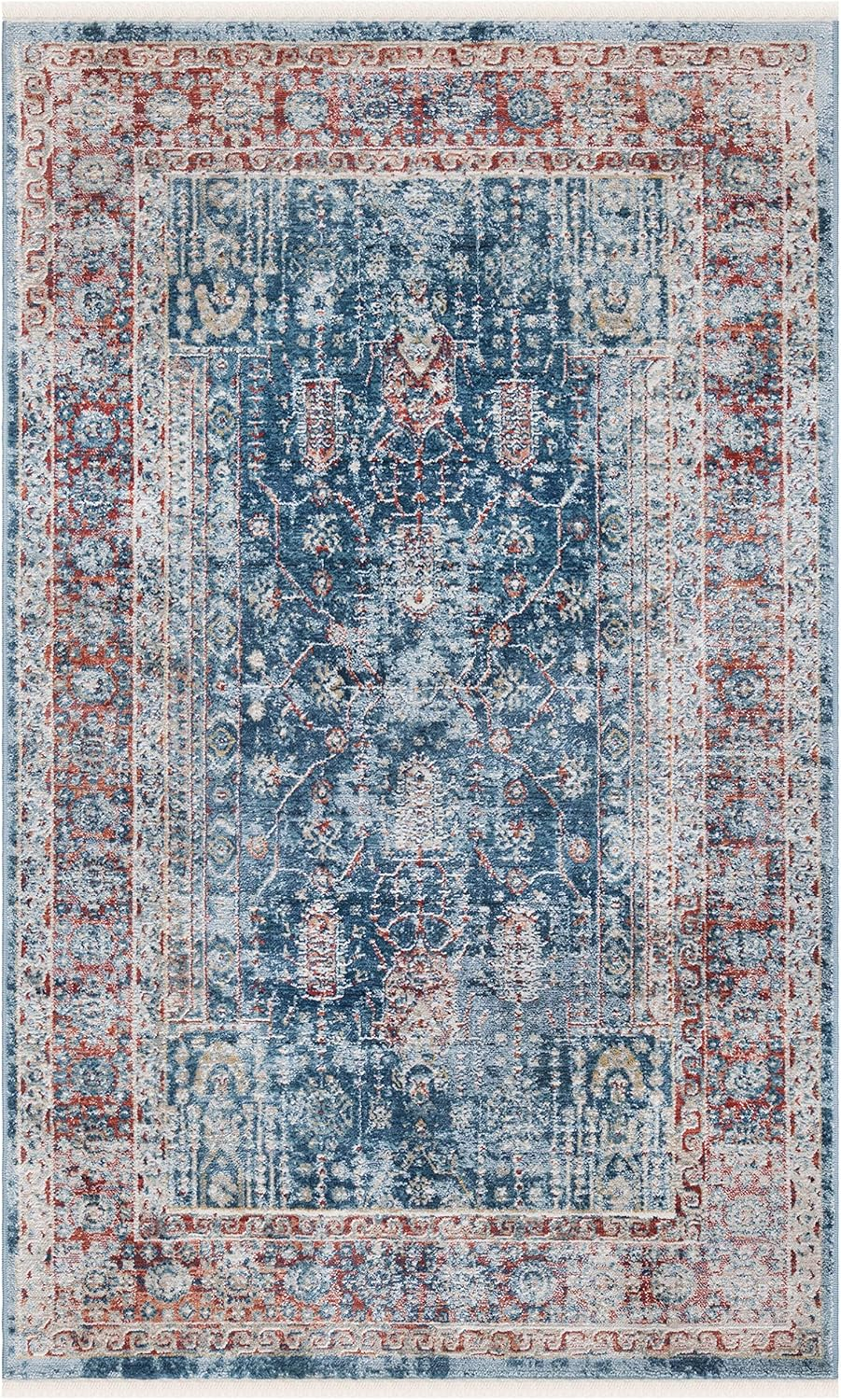 SAFAVIEH Victoria Bethanie Floral Bordered Area Rug, Navy/Red, 2'2" x 4'