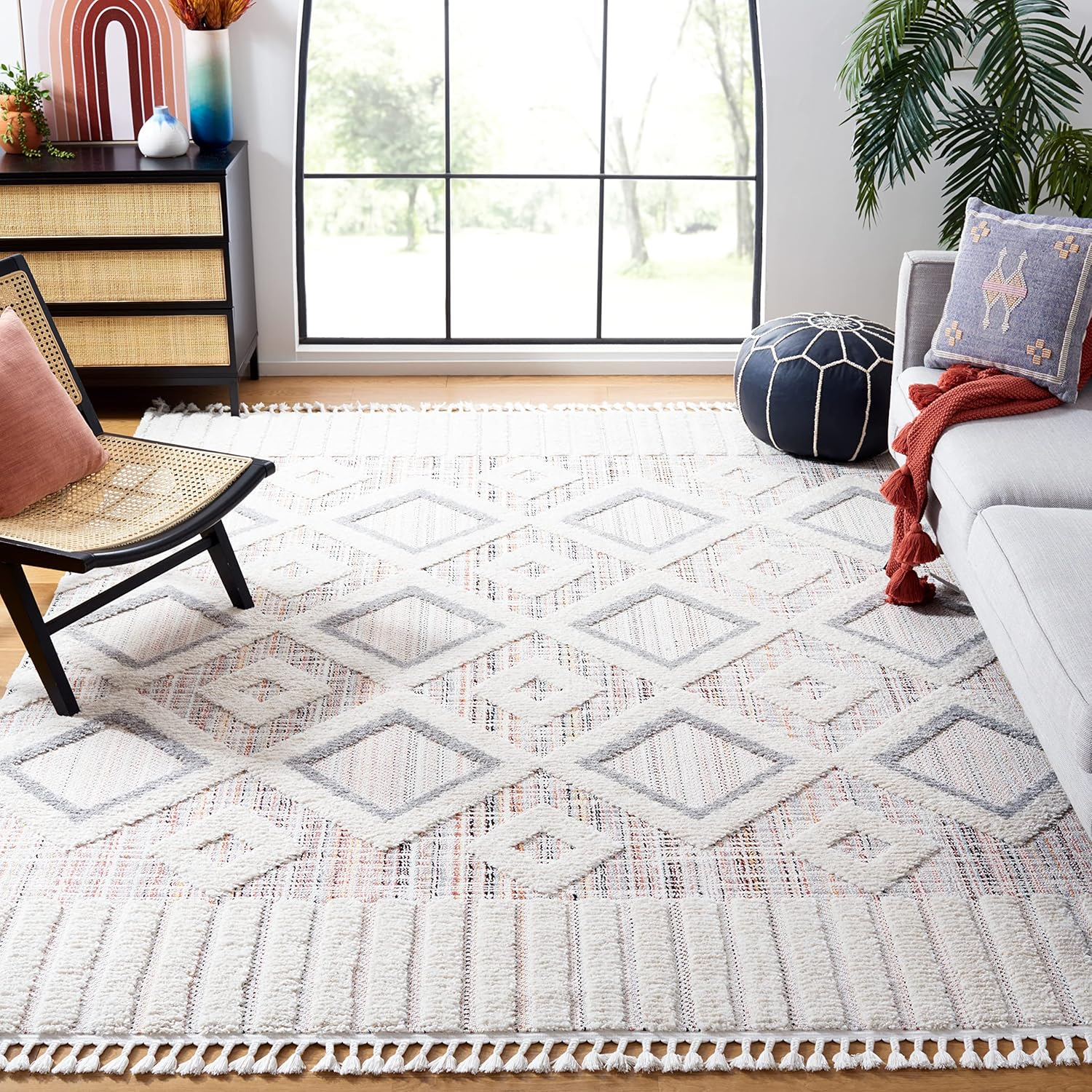 SAFAVIEH Marrakesh Driskoll Geometric Polyester Area Rug, Grey/Multi, 9' x 12'