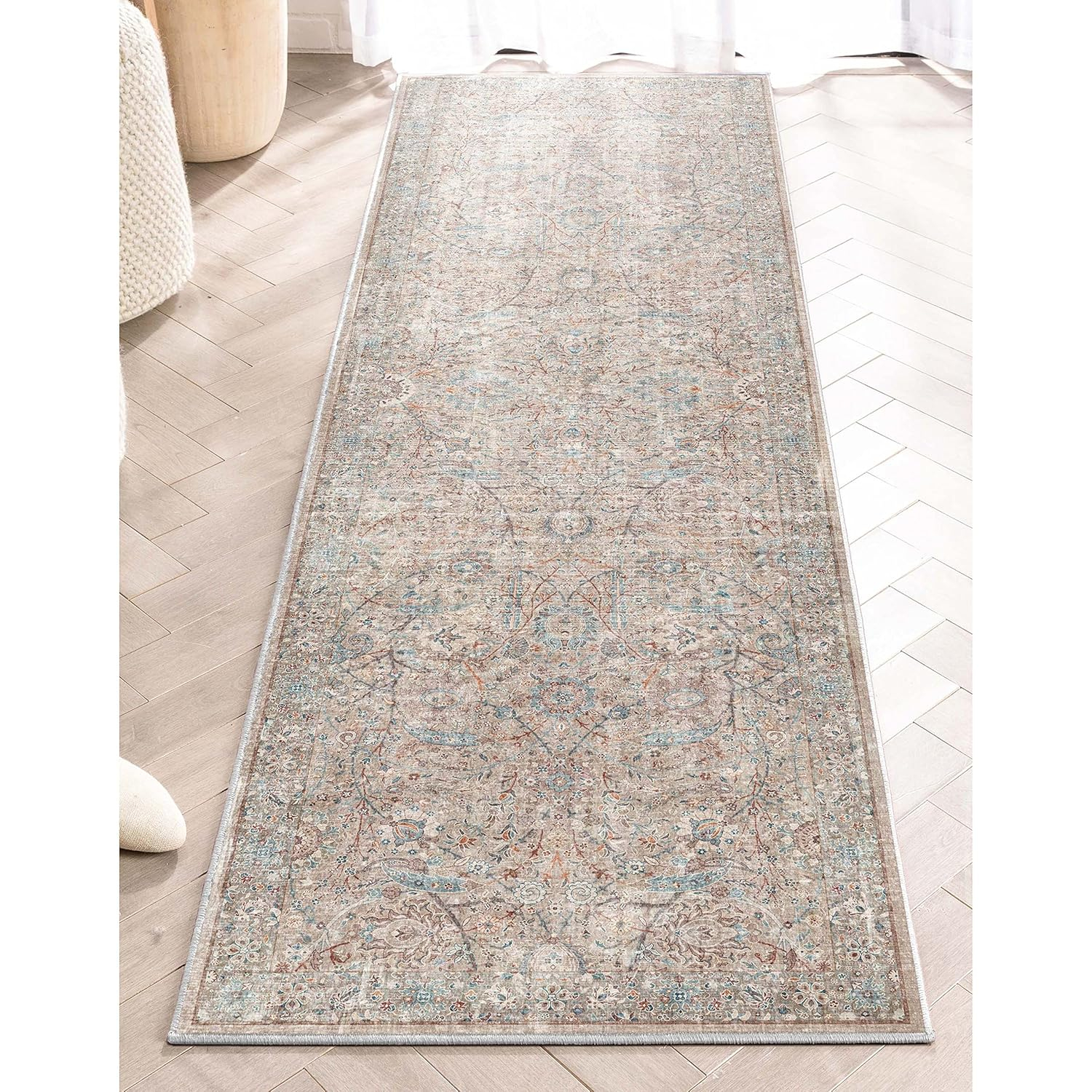 Well Woven Asha Emilia Vintage Persian Floral Ivory 9'10" x 13' Machine Washable Area Rug