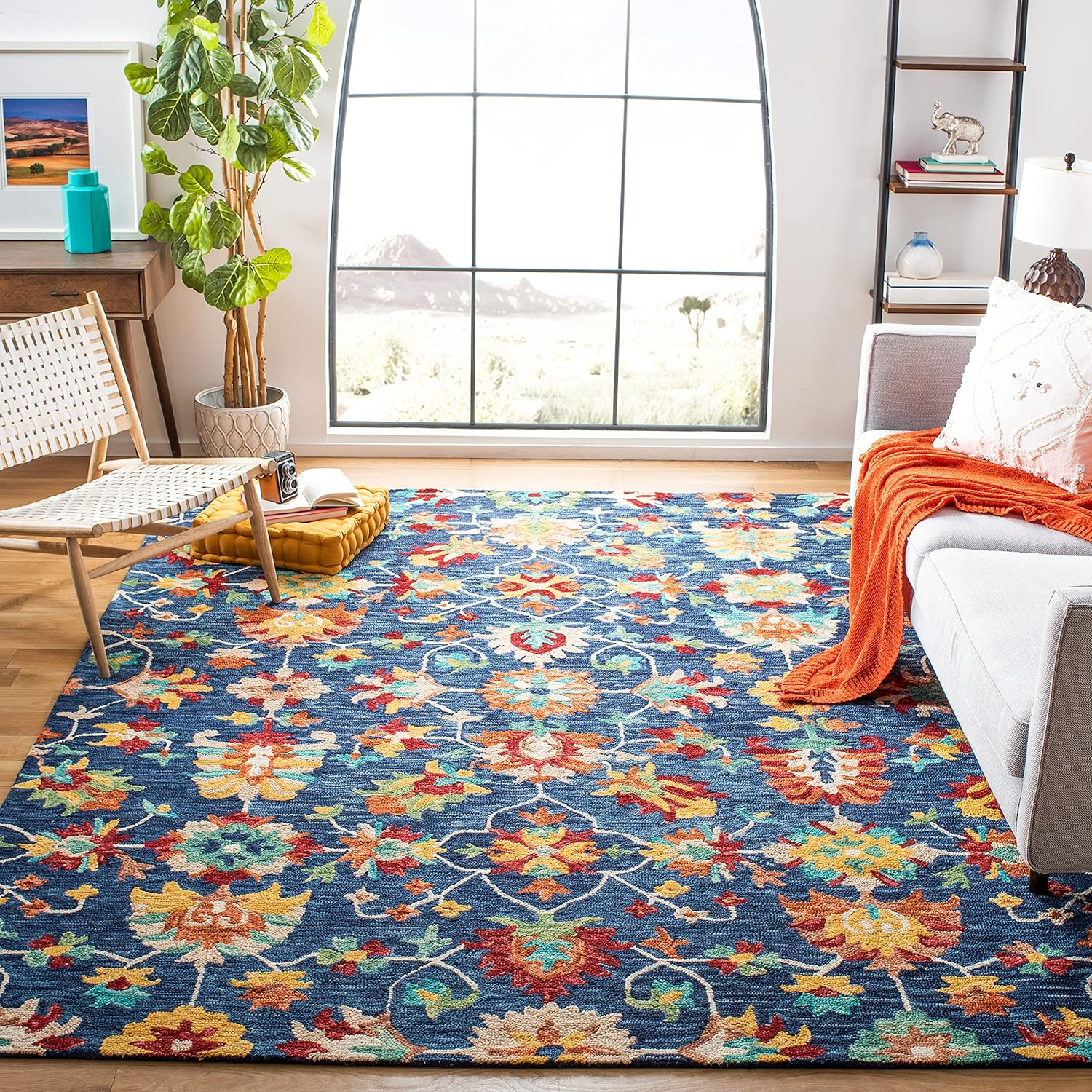 SAFAVIEH Aspen Magdalena Floral Bordered Wool Area Rug, Navy/Red, 9' x 12'