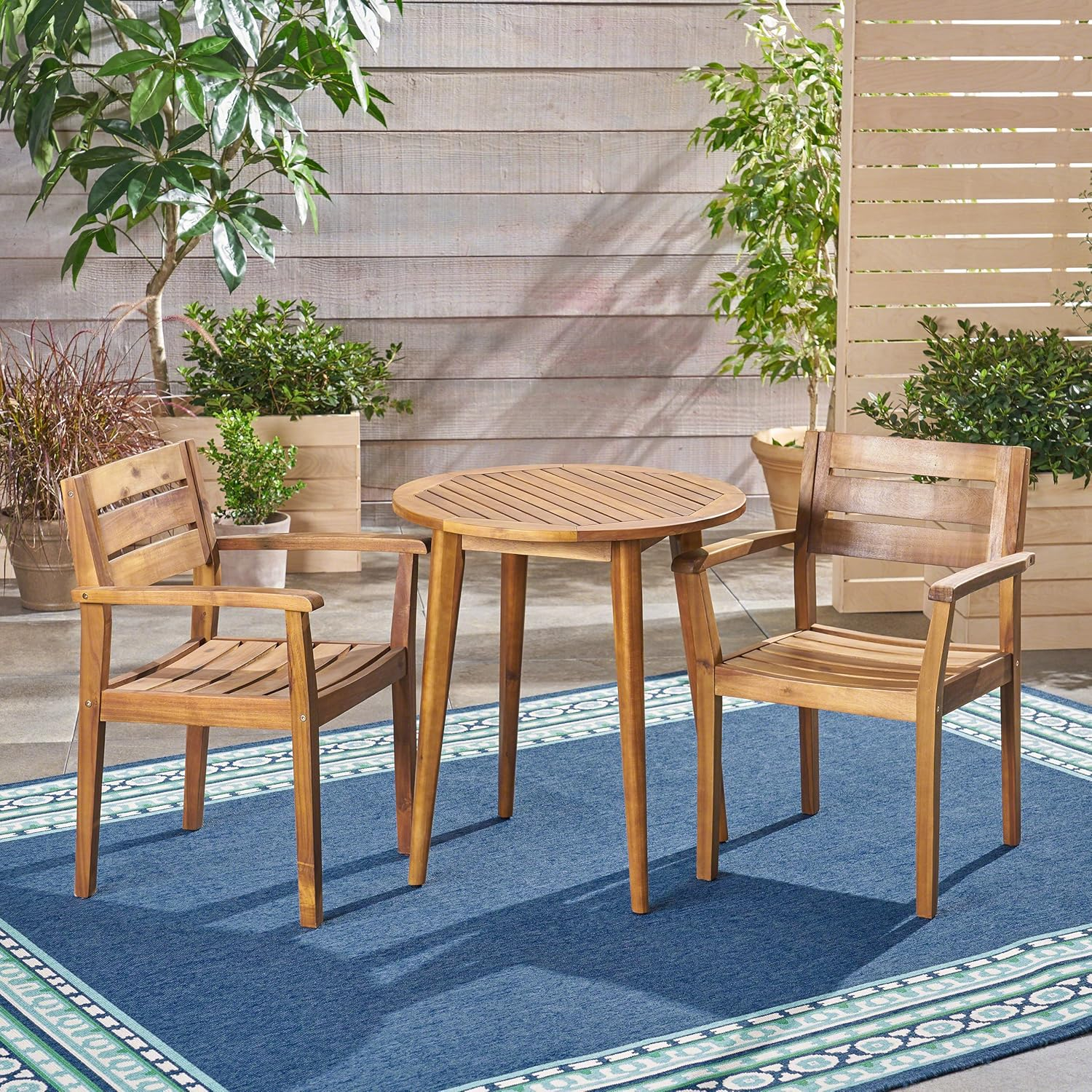 GDF Studio Cassell Outdoor 3 Piece Acacia Wood Bistro Set, Teak
