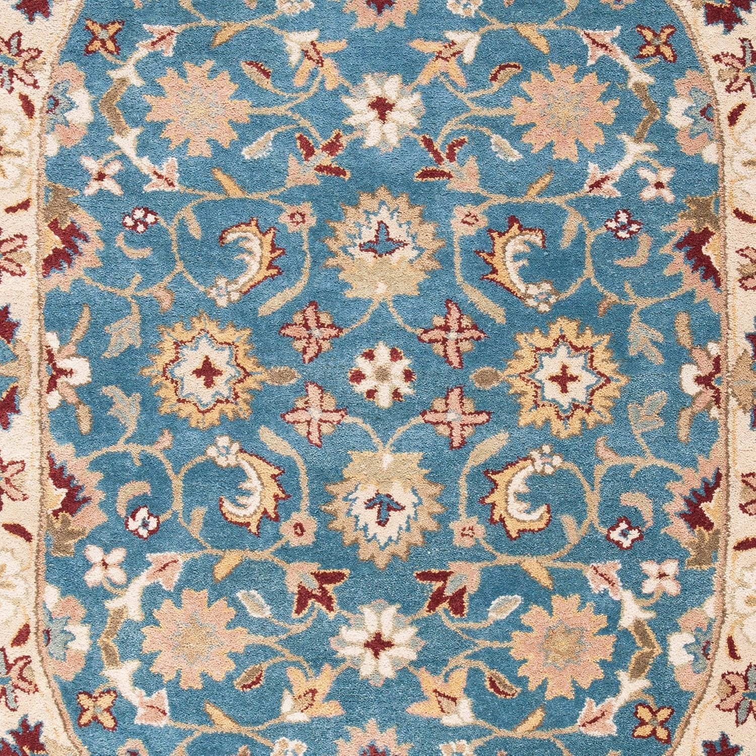 SAFAVIEH Antiquity Anderson Traditional Floral Wool Area Rug, Blue/Beige, 4'6" x 6'6" Oval