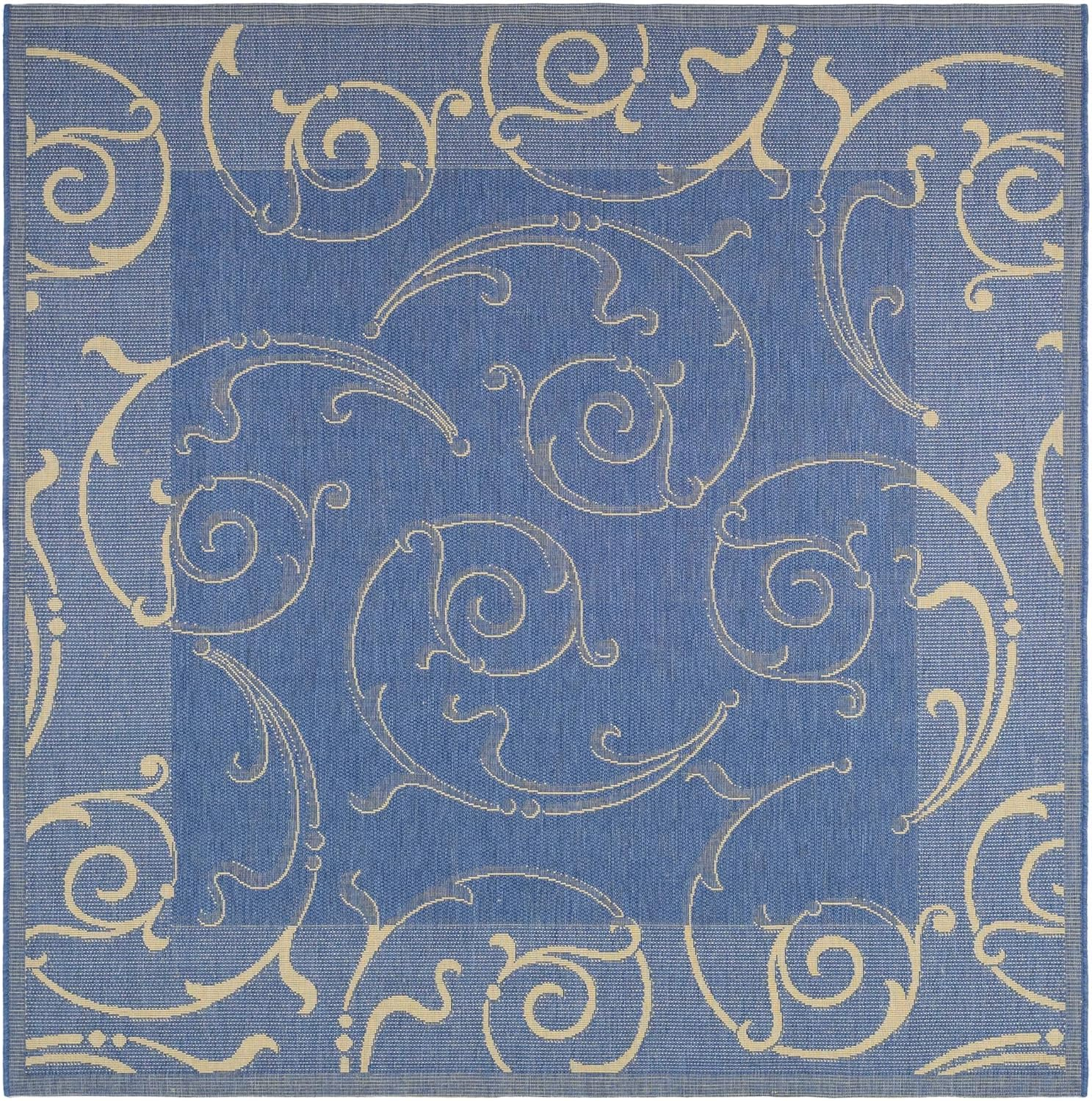 SAFAVIEH Courtyard Daniel Floral Indoor/Outdoor Area Rug, 7'10" x 7'10" Square, Blue/Natural