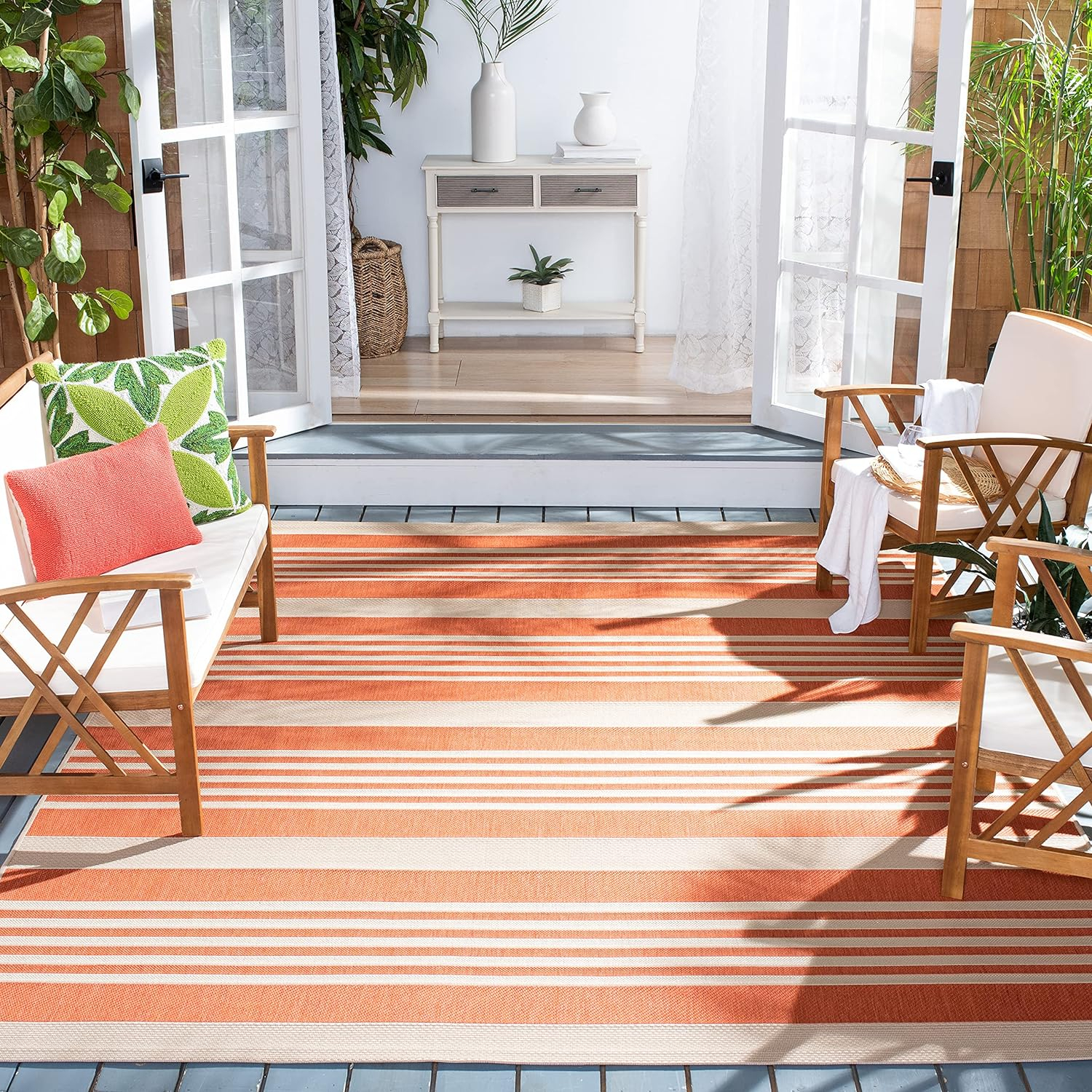 Courtyard CY6062 Power Loomed Indoor/Outdoor Area Rug - Terracotta/Beige - 6'7"x6'7" - Safavieh.