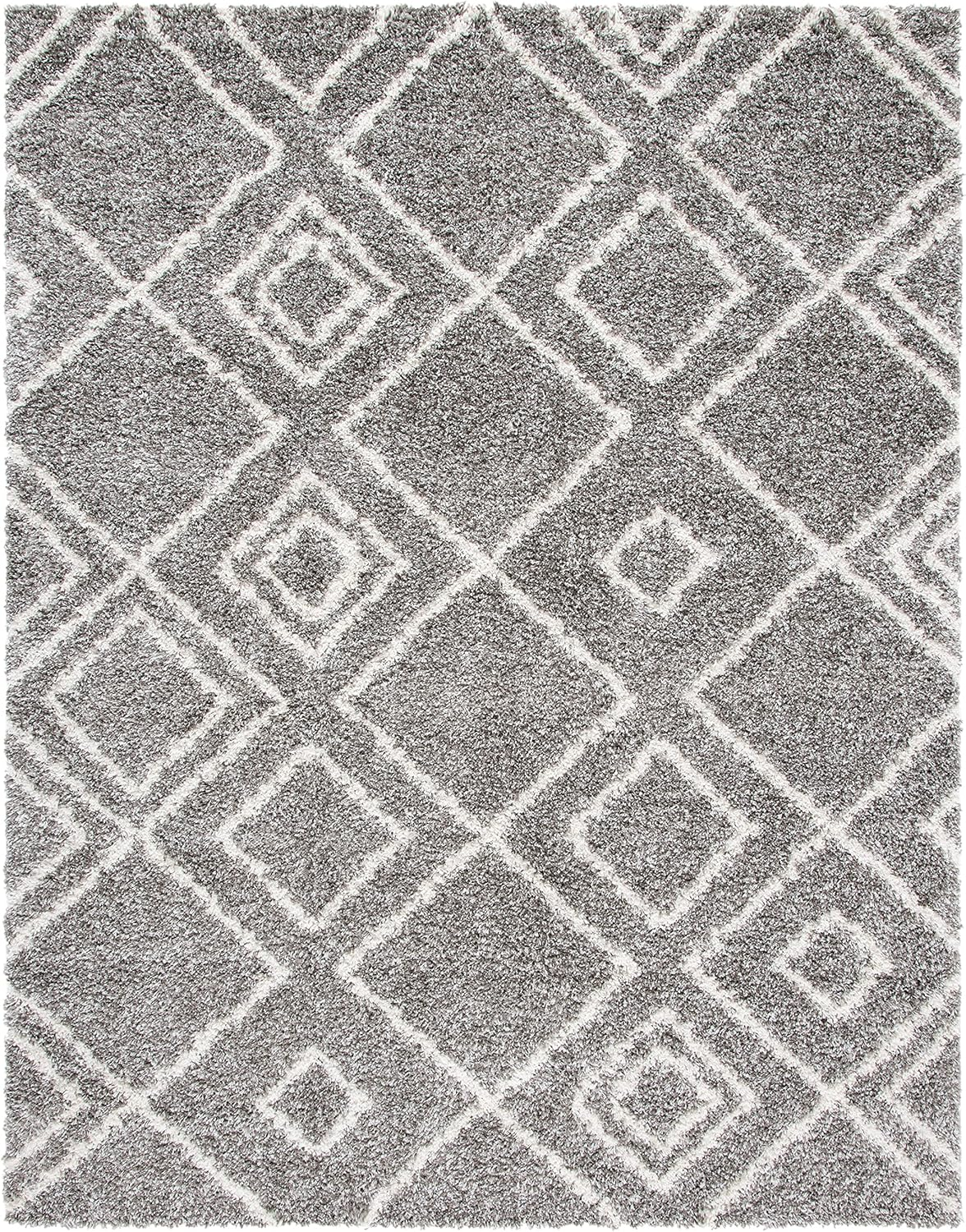 Safavieh Arizona Nettie Shag 8 x 10 (ft) Loomed Polypropylene Brown/Ivory Rectangular Indoor Geometric Mid-Century Modern Area rug