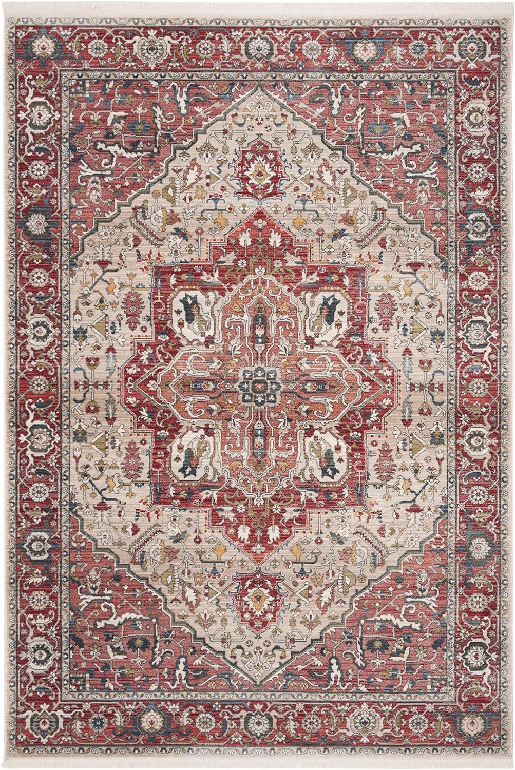 SAFAVIEH Vintage Persian Forrester Floral Bordered Polyester Area Rug, Red/Ivory, 4' x 6'