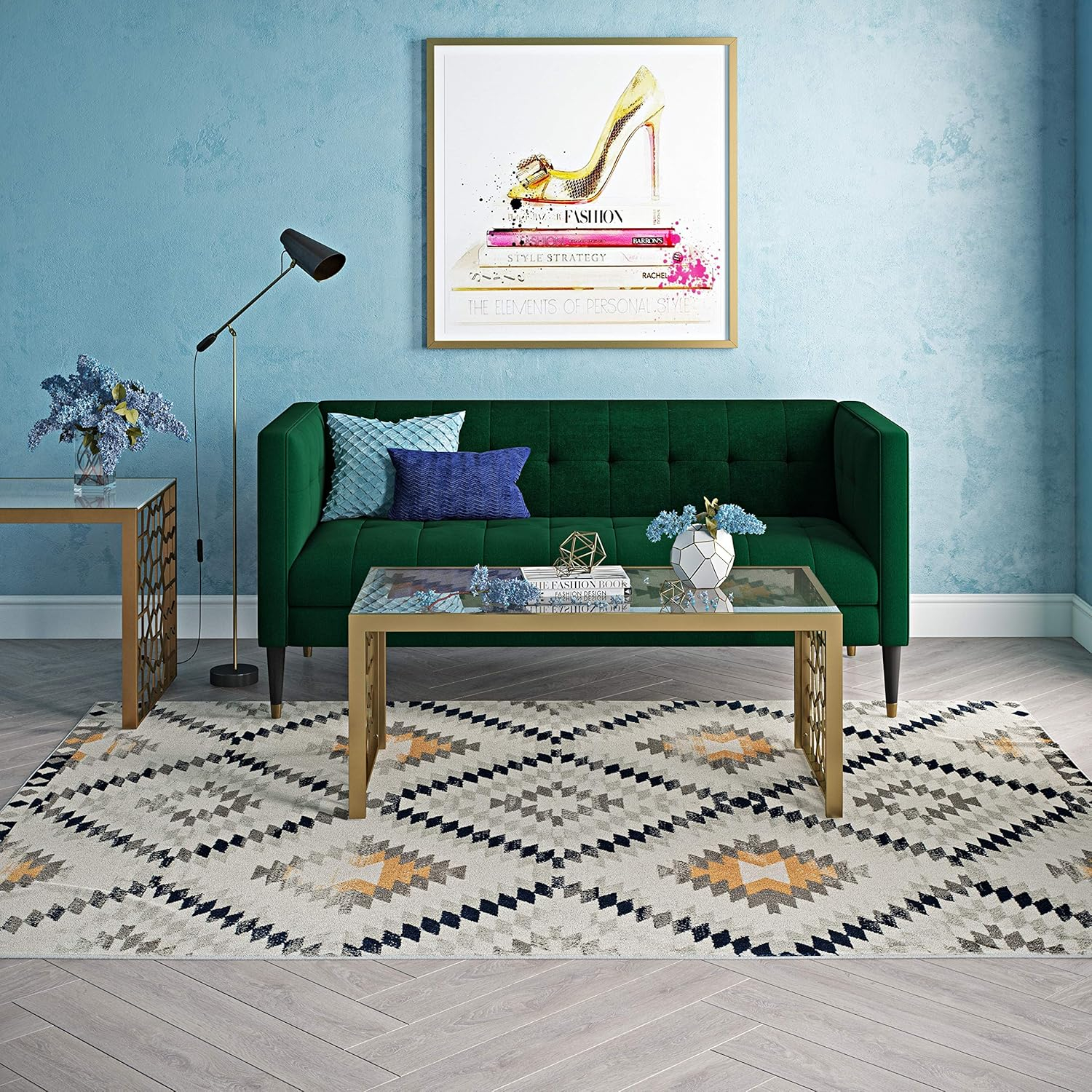 Rugs America Soleil BR30A Kilim Gold ivory Area Rug for Dining Room Rug Neutral Rug Living Room Rug Kitchen, 4'x6'