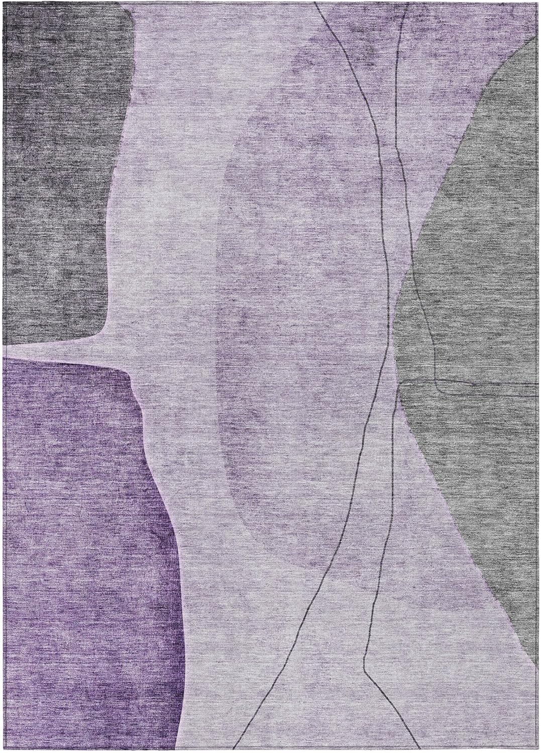 Purple and Gray Abstract 3' x 5' Indoor Outdoor Area Rug