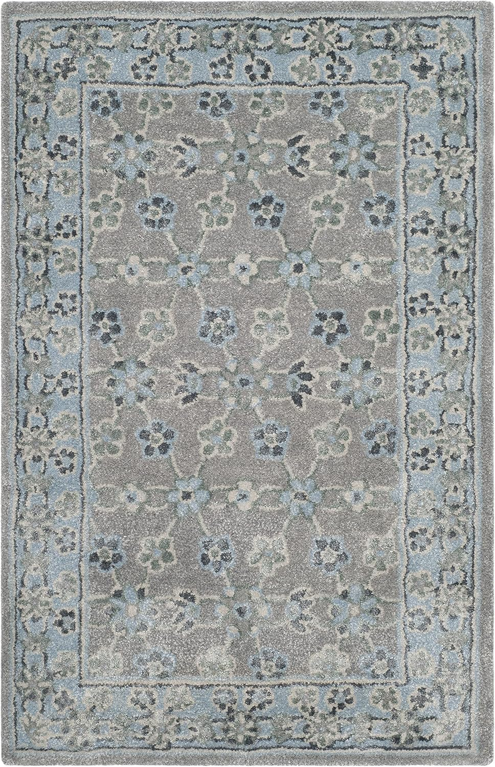 SAFAVIEH Bella Ridley Traditional Floral Wool Area Rug, Silver/Light Blue, 2'6" x 4'