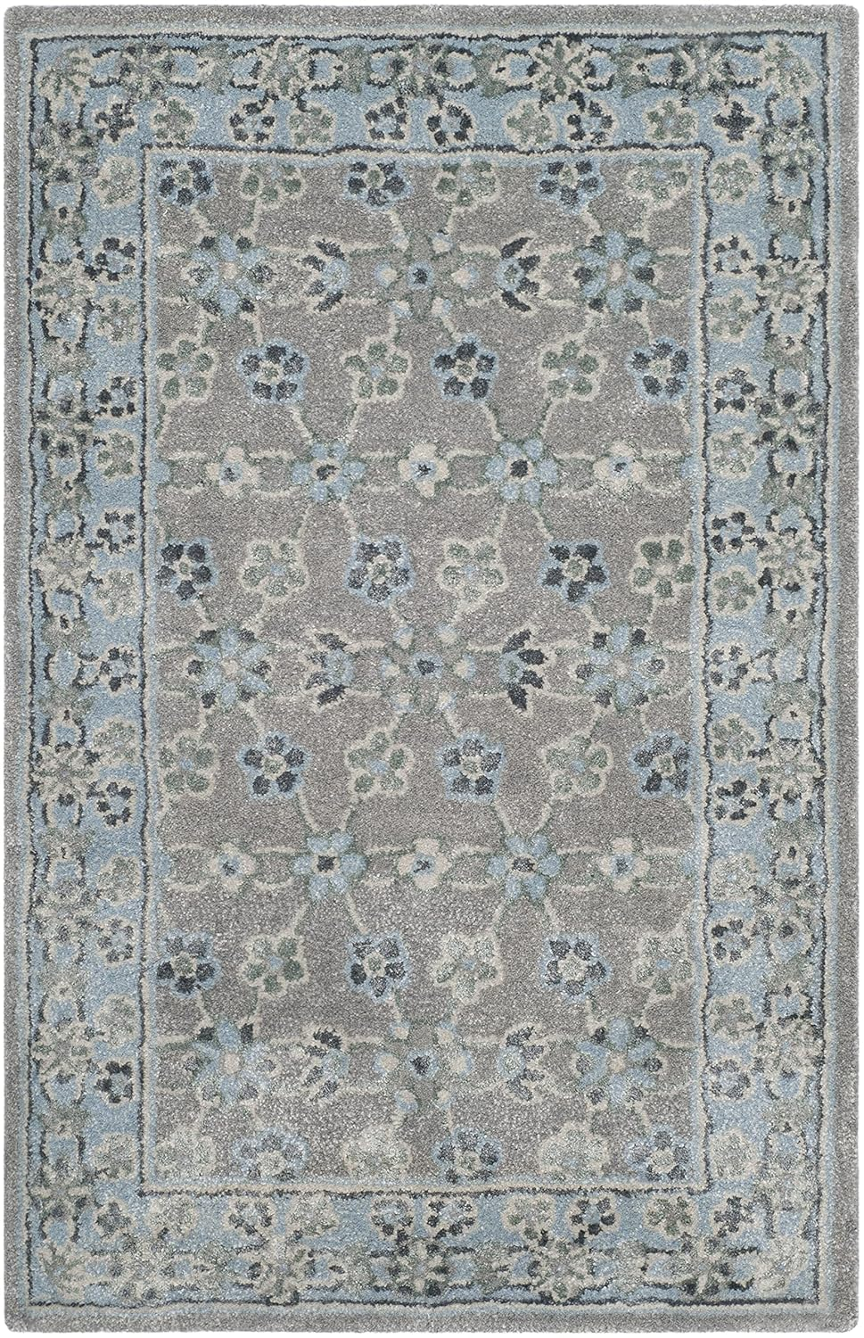 SAFAVIEH Bella Ridley Traditional Floral Wool Area Rug, Silver/Light Blue, 2'6" x 4'
