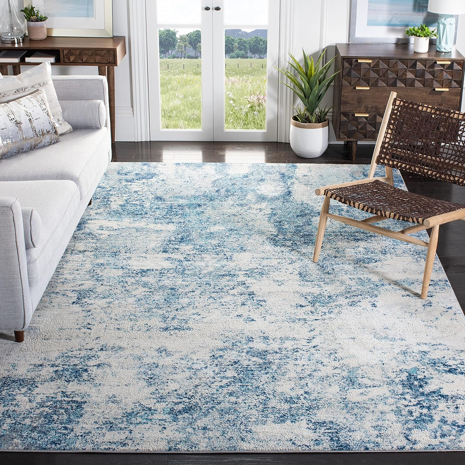 SAFAVIEH Brentwood Alaia Abstract Area Rug, 11' x 15', Ivory/Navy