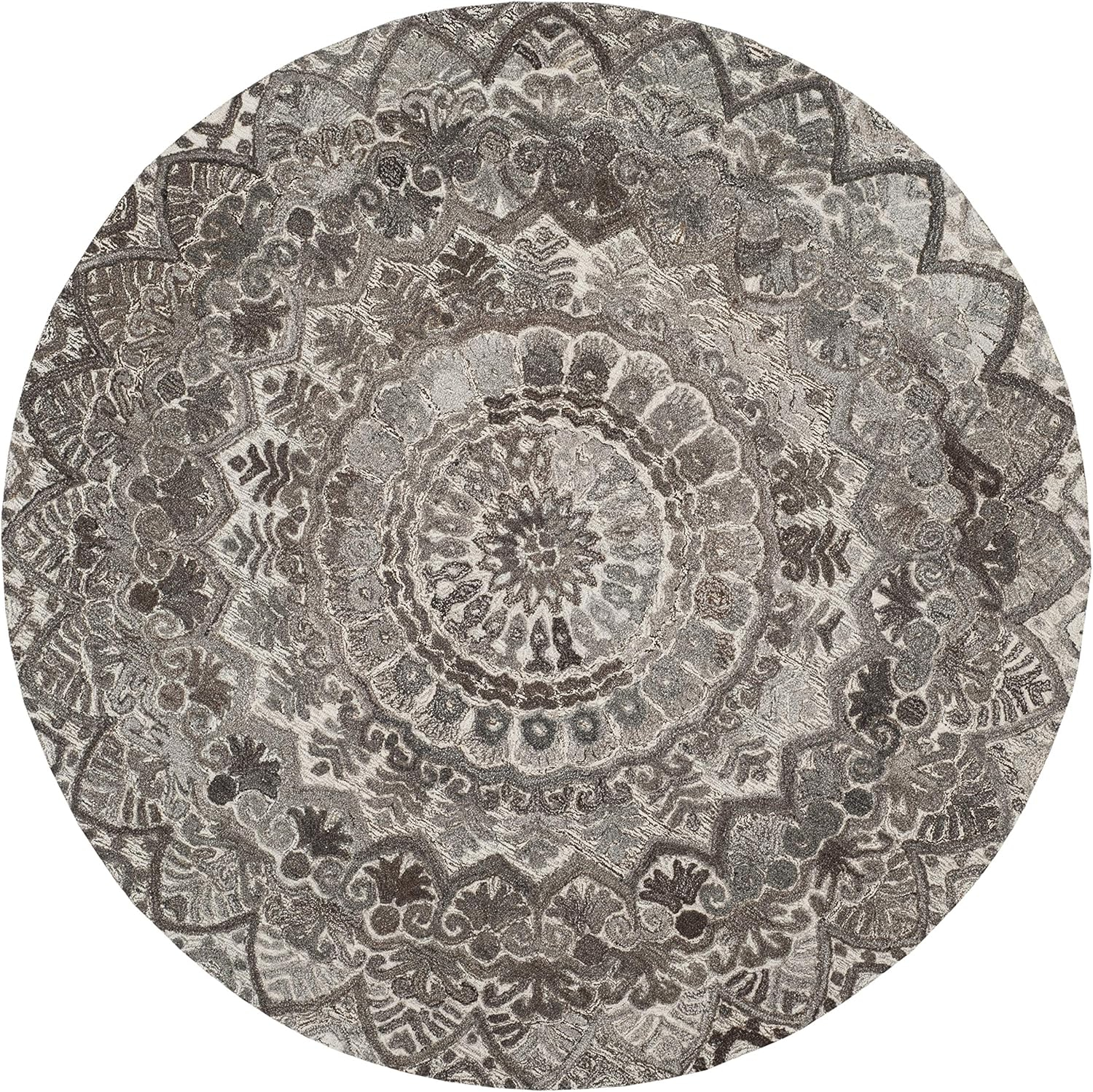 Handmade Grey and Ivory Round Tufted Wool Area Rug