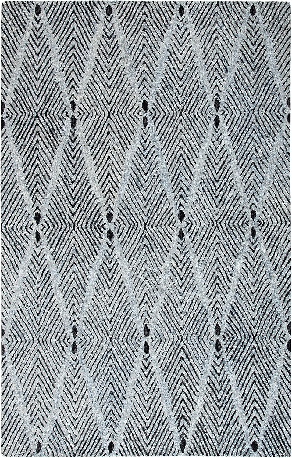 Light Blue and Charcoal Hand-Tufted Wool Runner Rug