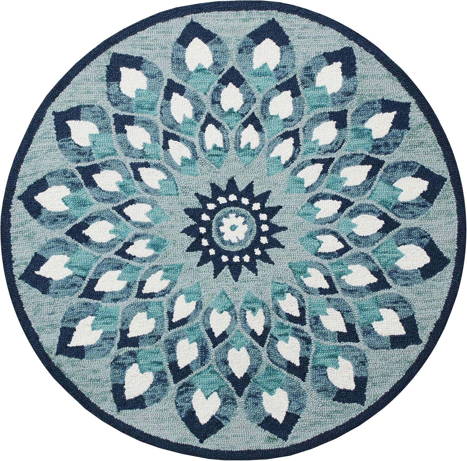 Ox Bay Talia 4' Round Teal/Blue Medallion Wool Indoor Area Rug